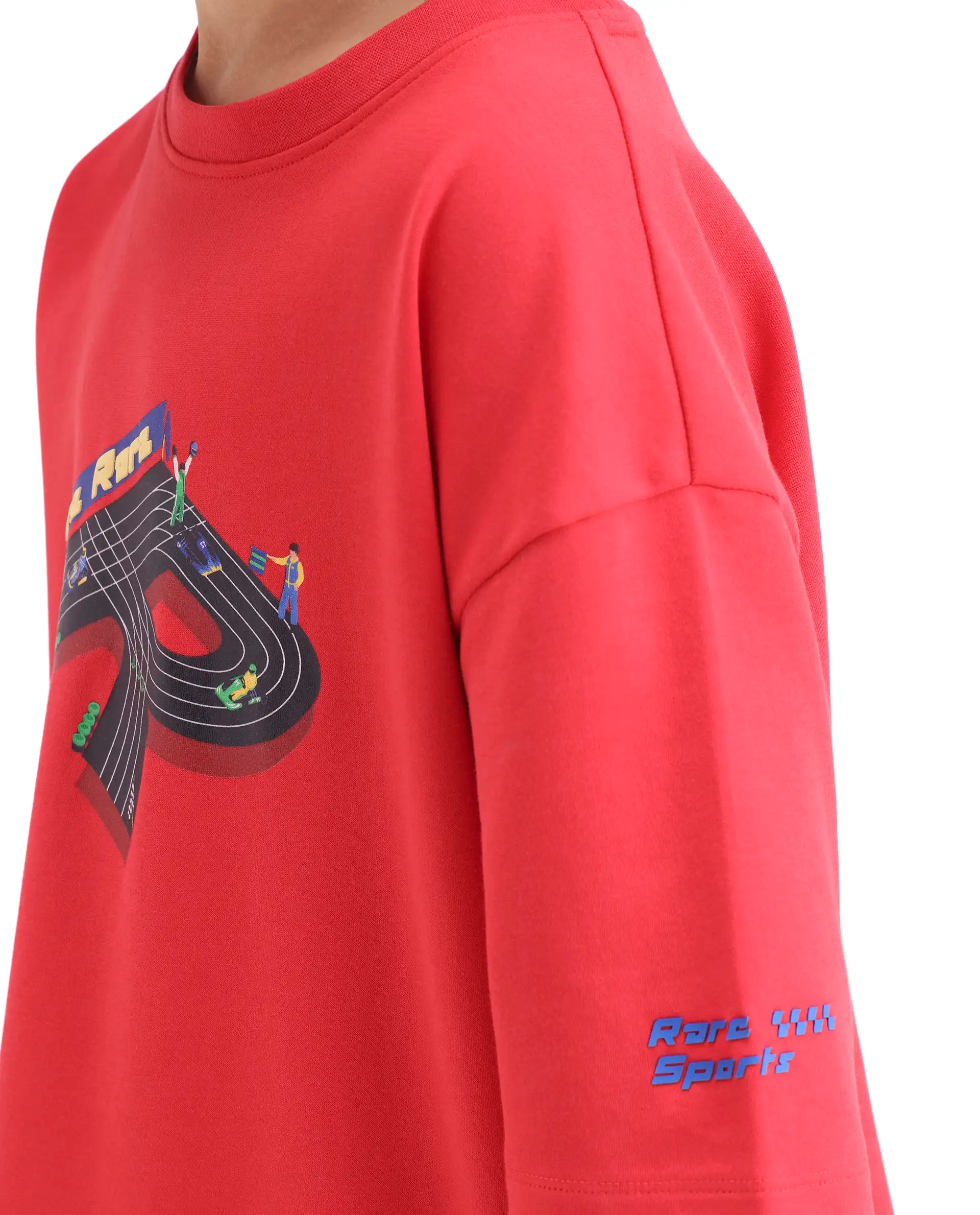 Rare Ones Kids Skil Red Cotton Blend Fabric Pull-On Closure Hd Print Boxy Fit T-Shirt