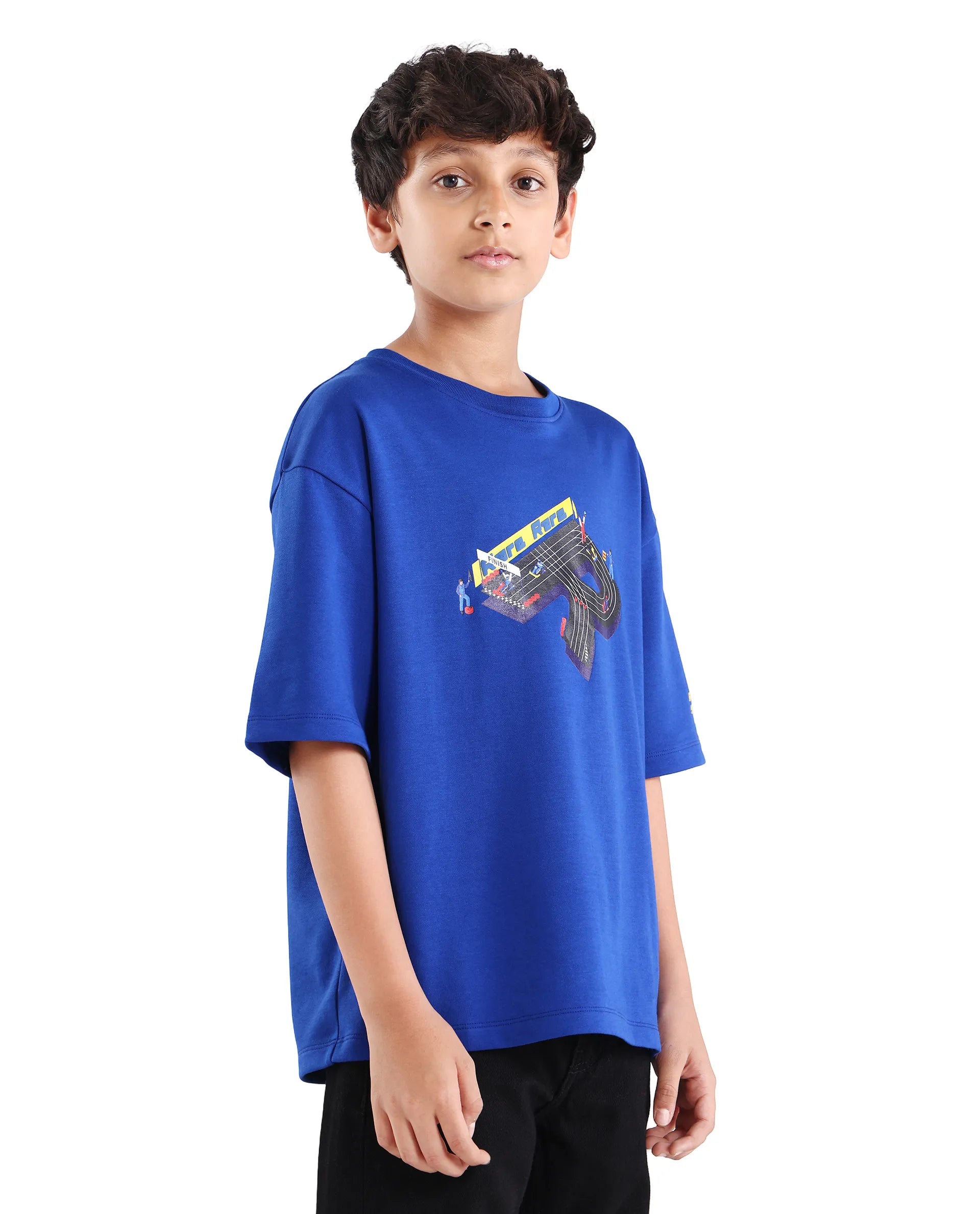 Rare Ones Kids Skil Blue Cotton Blend Fabric Pull-On Closure Hd Print Boxy Fit T-Shirt