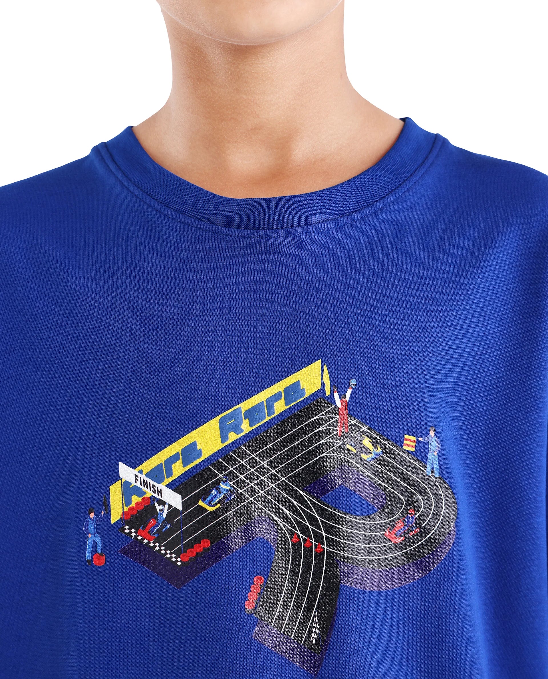 Rare Ones Kids Skil Blue Cotton Blend Fabric Pull-On Closure Hd Print Boxy Fit T-Shirt