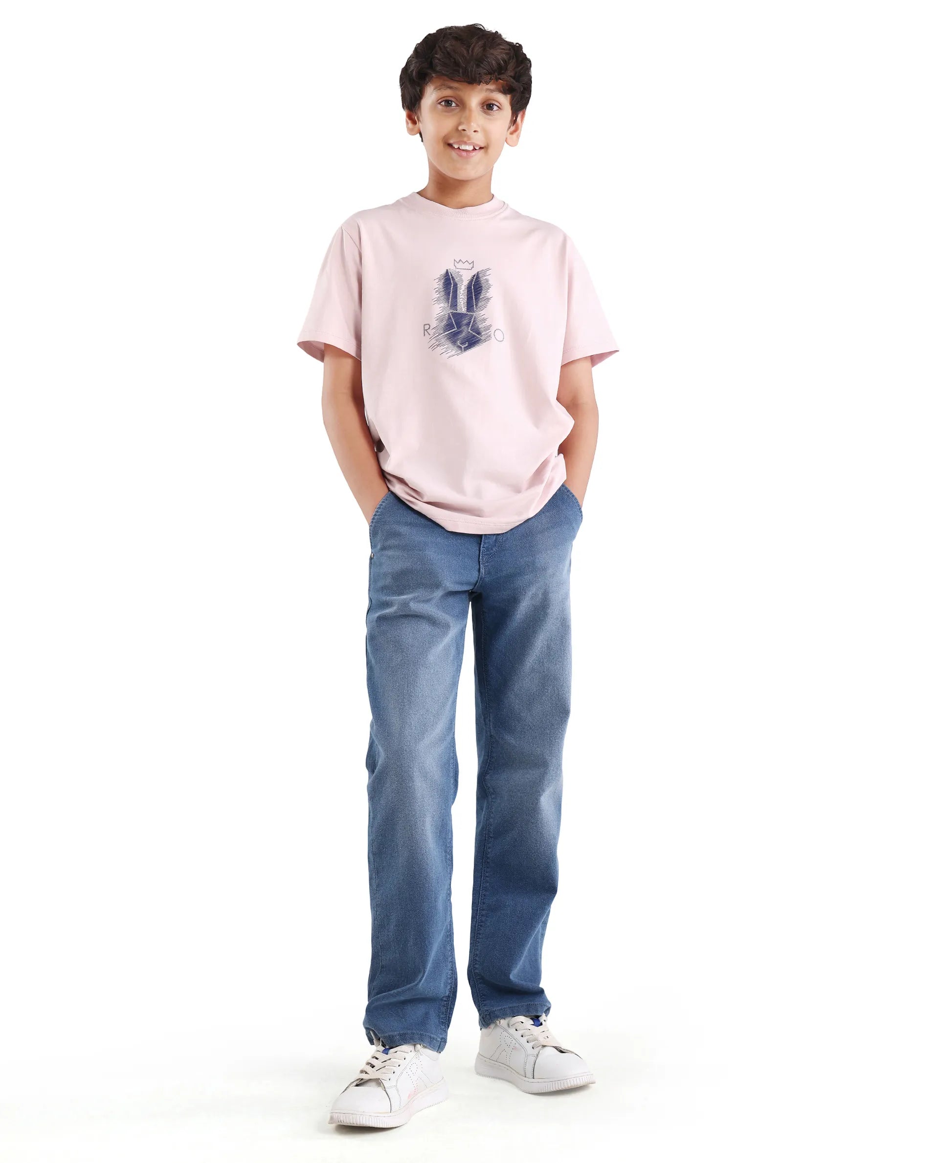 Rare Ones Kids Tregor-K Light Pink Cotton Blend Pull-On Closure Hd Print Regular Fit T-Shirt