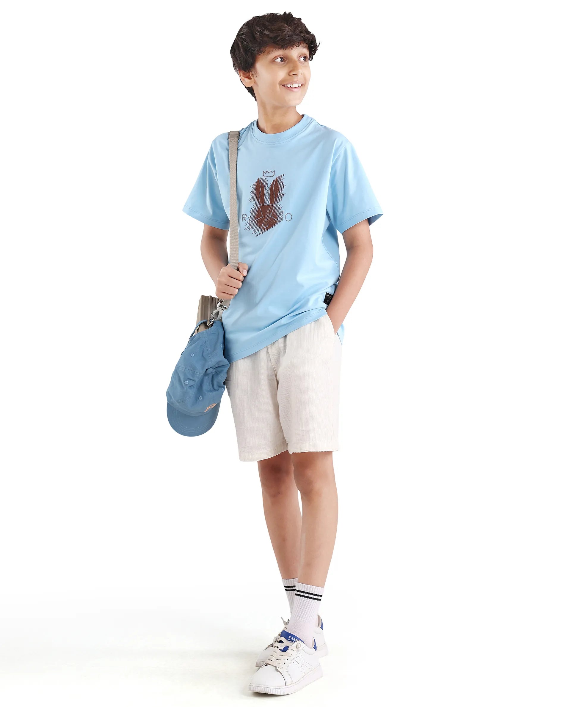 Rare Ones Kids Tregor-K Light Blue Cotton Blend Pull-On Closure Hd Print Regular Fit T-Shirt