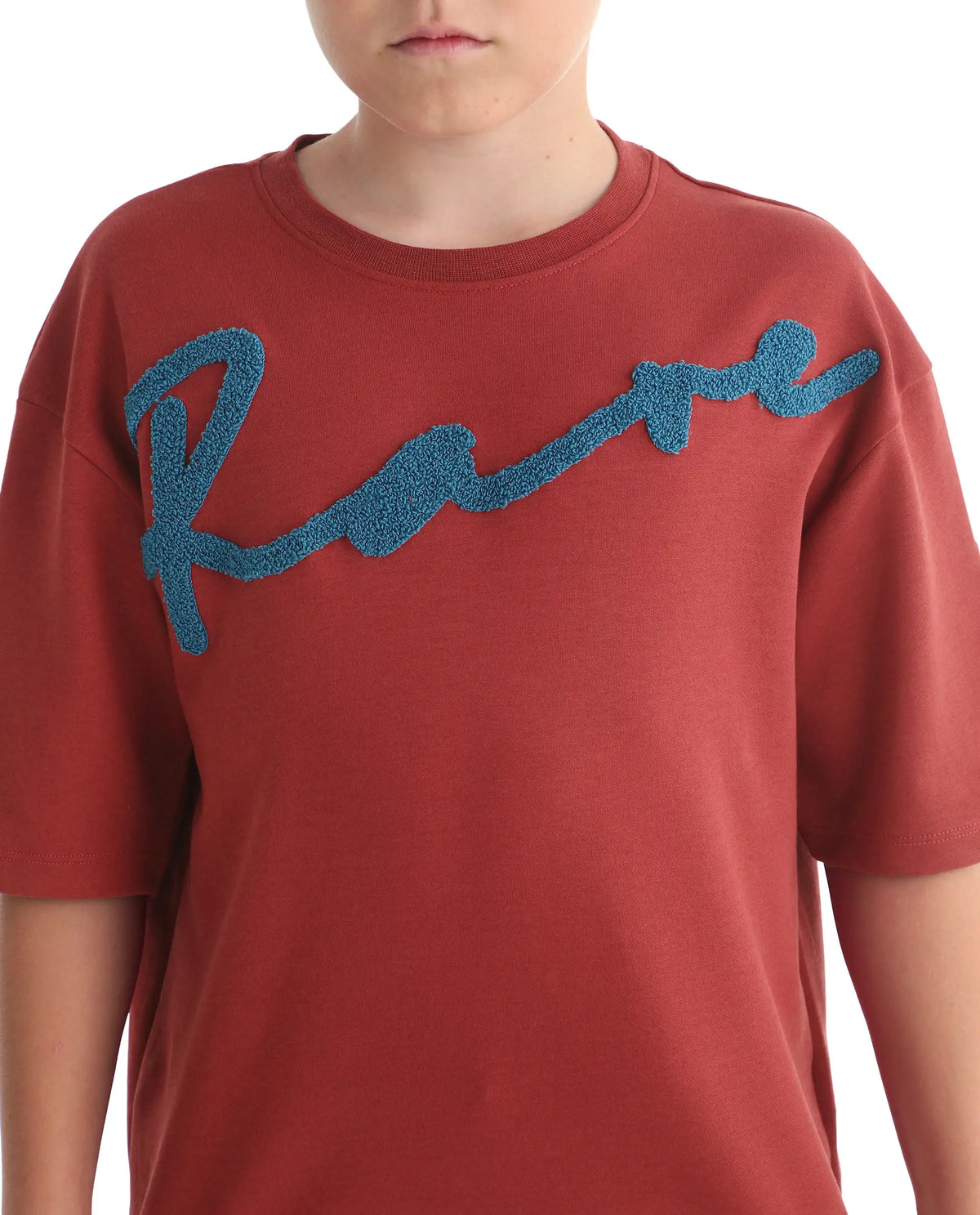Rare Ones Kids Lerc-K Red Cotton Blend Fabric Pull-On Closure Terry Embroidery Oversized Fit T-Shirt