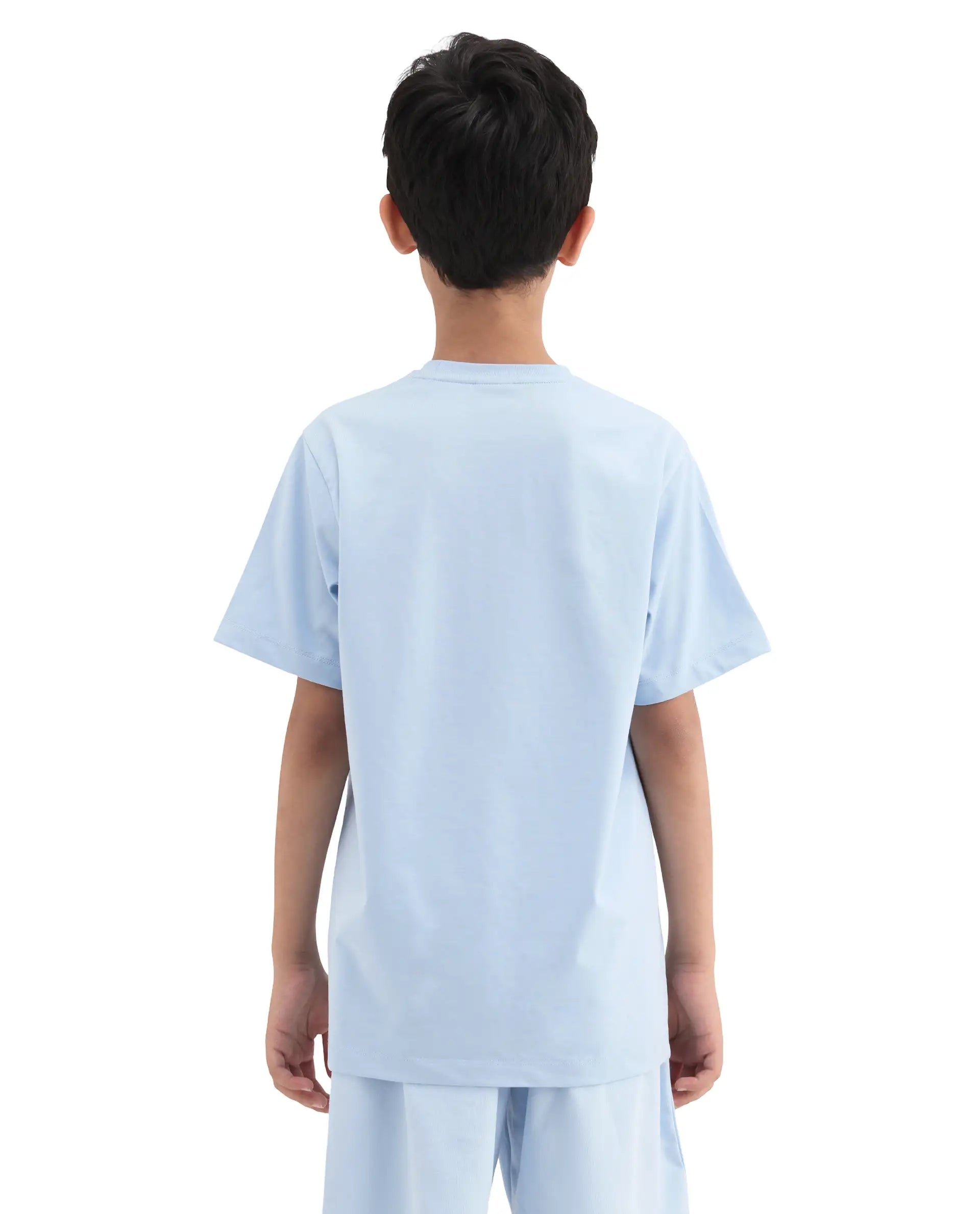 Rare Ones Kids Jonty Pastel Blue Cotton Fabric Pull-On Closure Badge Applique Regular Fit T-Shirt