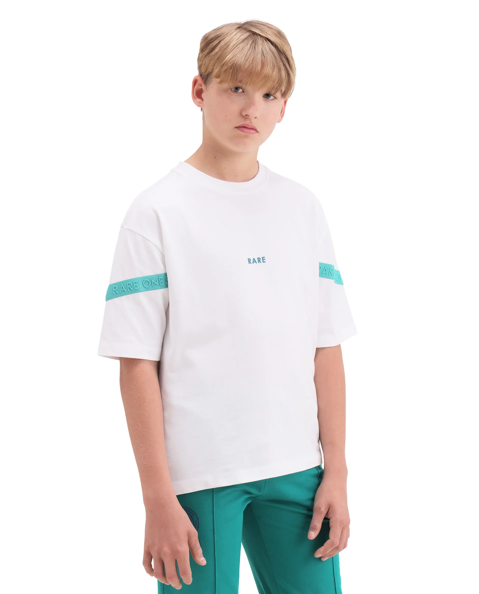 Rare Ones Kids Dream White Cotton Fabric Pull-On Closure Badge Applique Oversized Fit T-Shirt
