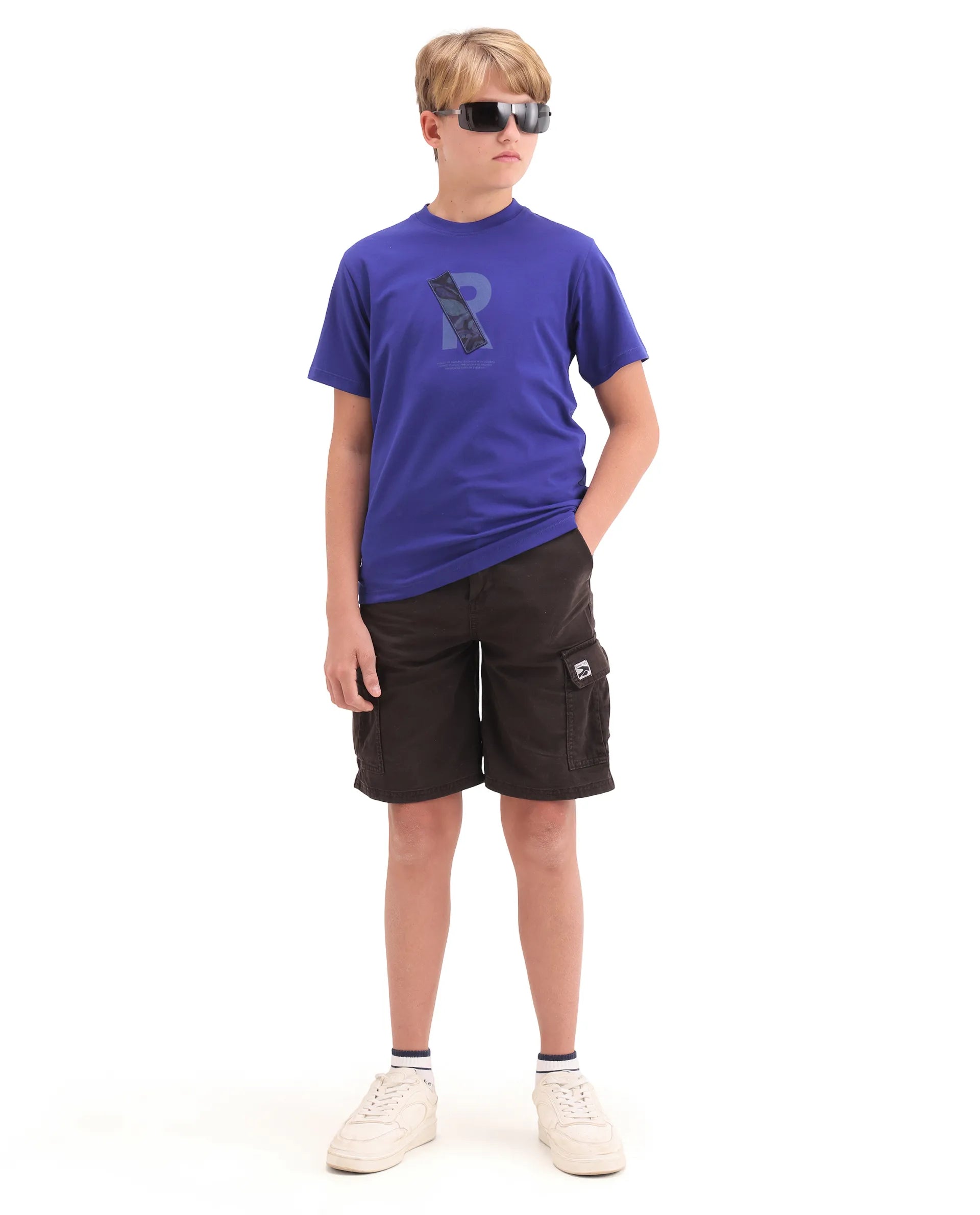 Rare Ones Kids Apla-K Dark Blue Cotton Blend Pull-On Closure Badge Applique Regular Fit T-Shirt