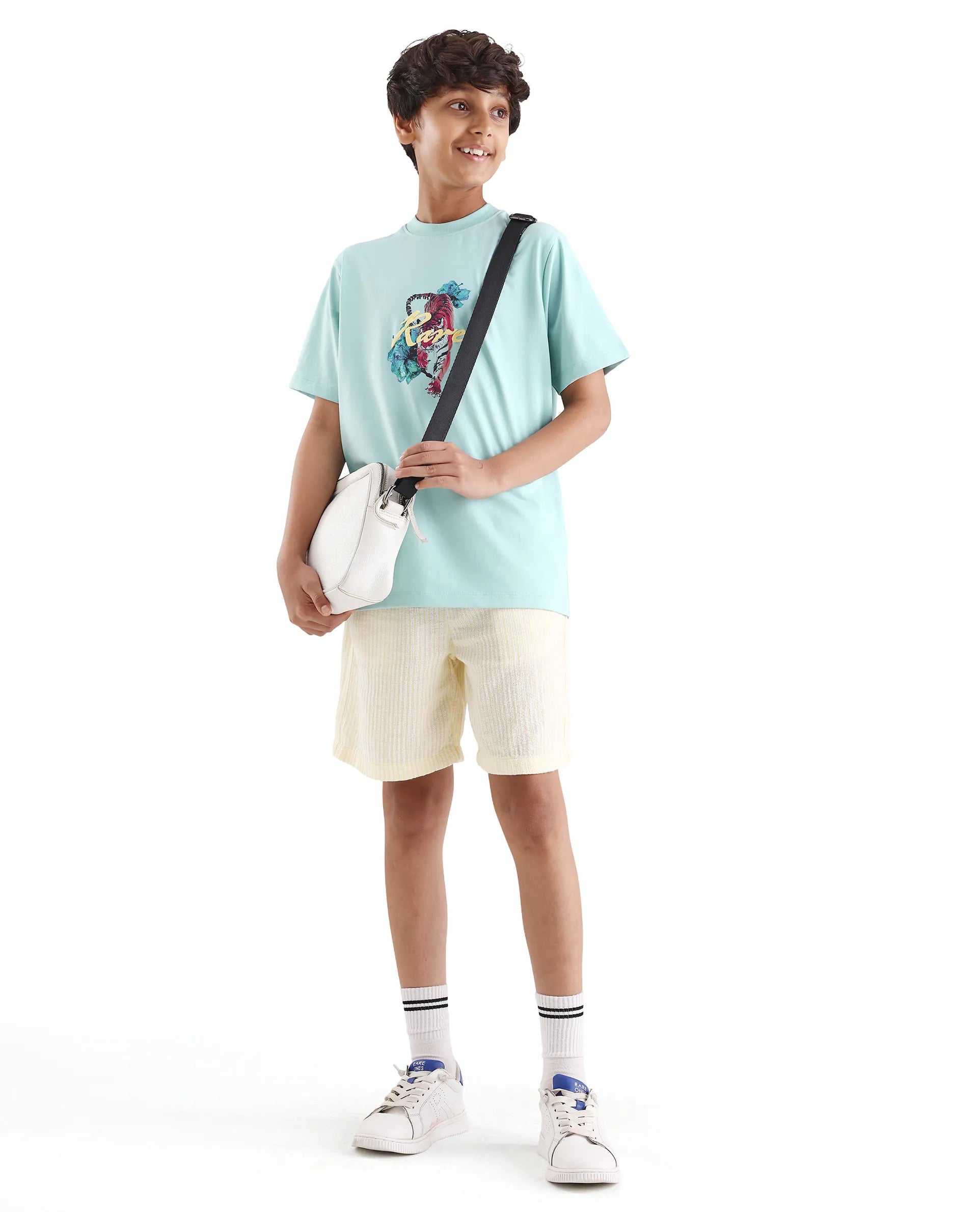 Rare Ones Kids Rige-K Dusky Blue Cotton Blend Fabric Pull-On Closure Digital Print Regular Fit T-Shirt