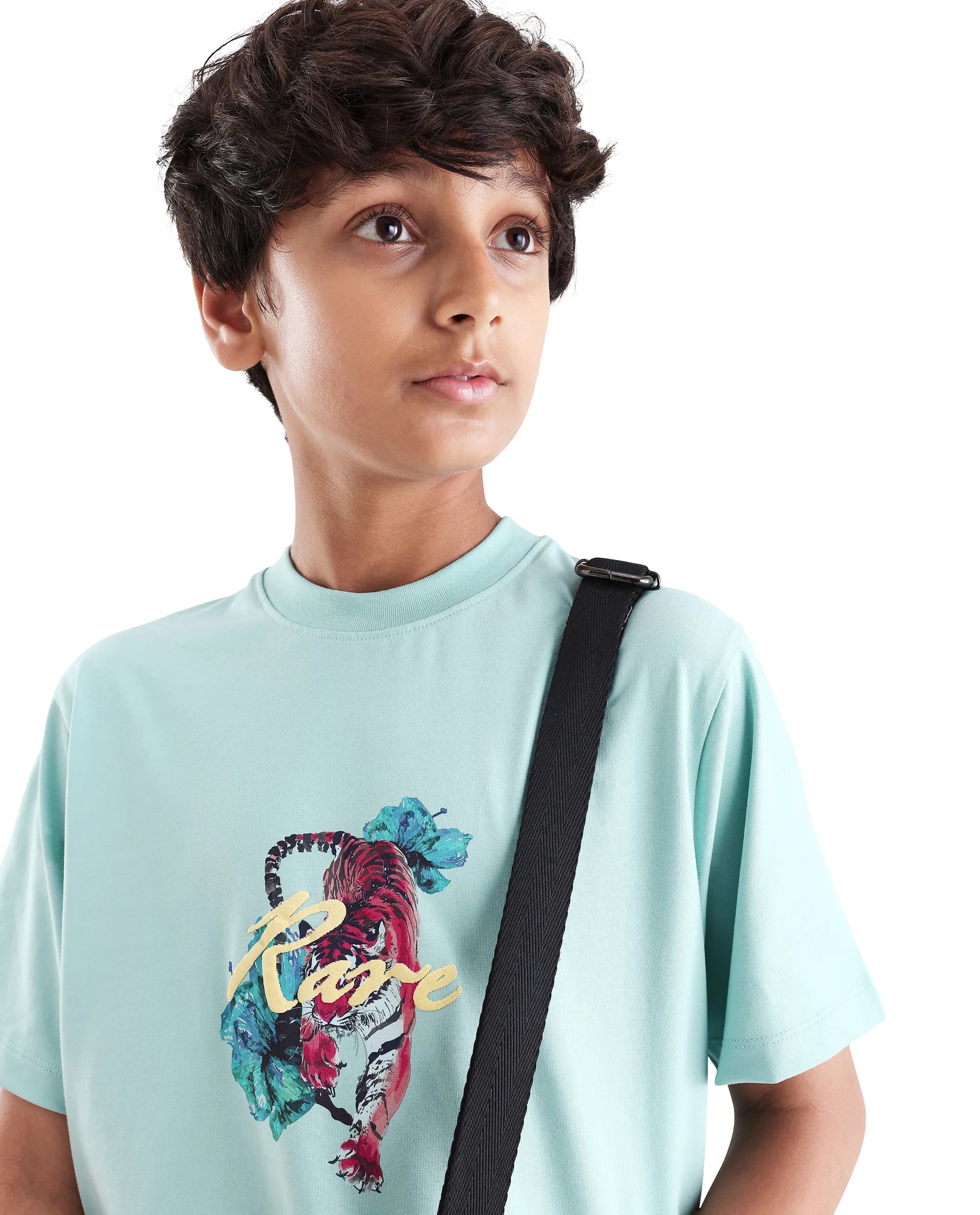 Rare Ones Kids Rige-K Dusky Blue Cotton Blend Fabric Pull-On Closure Digital Print Regular Fit T-Shirt