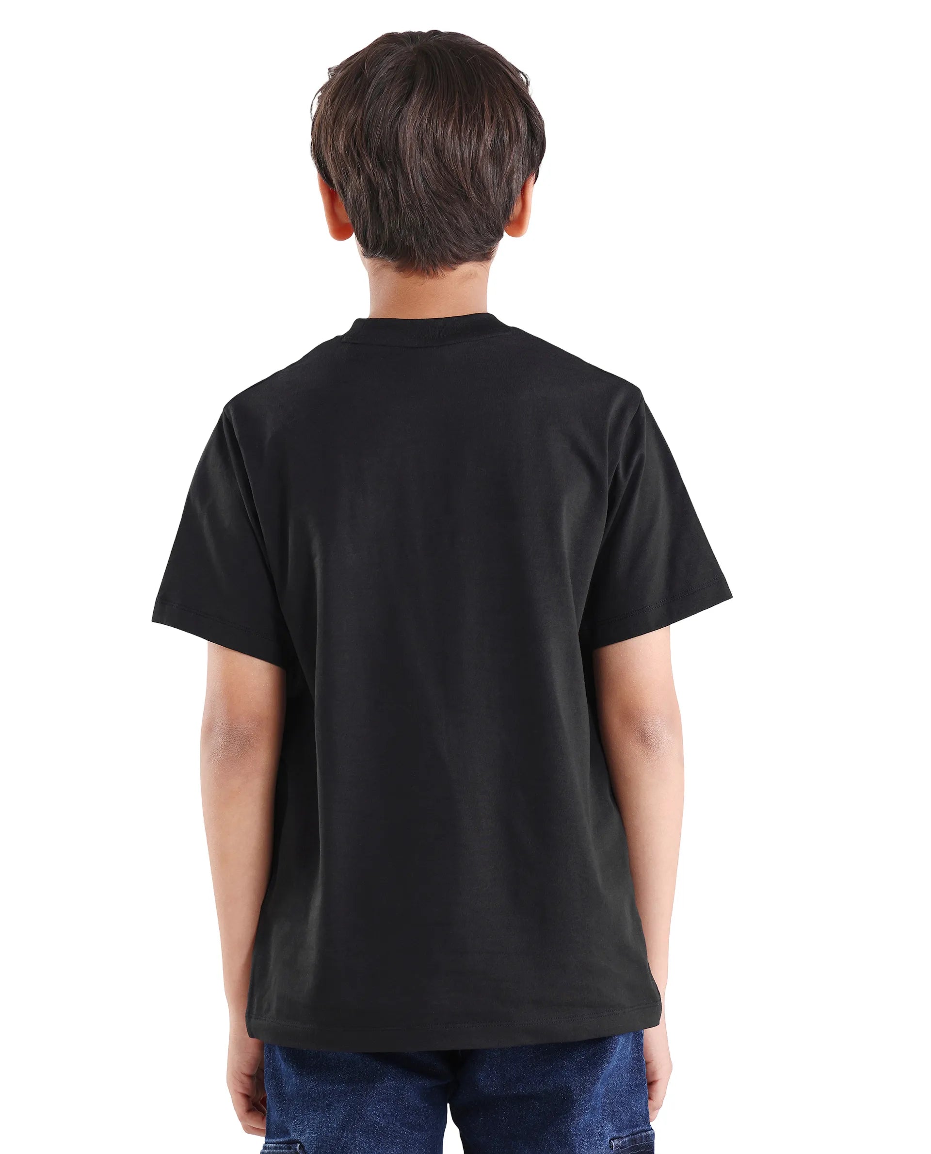 Rare Ones Kids Rige-K Black Cotton Blend Fabric Pull-On Closure Digital Print Regular Fit T-Shirt