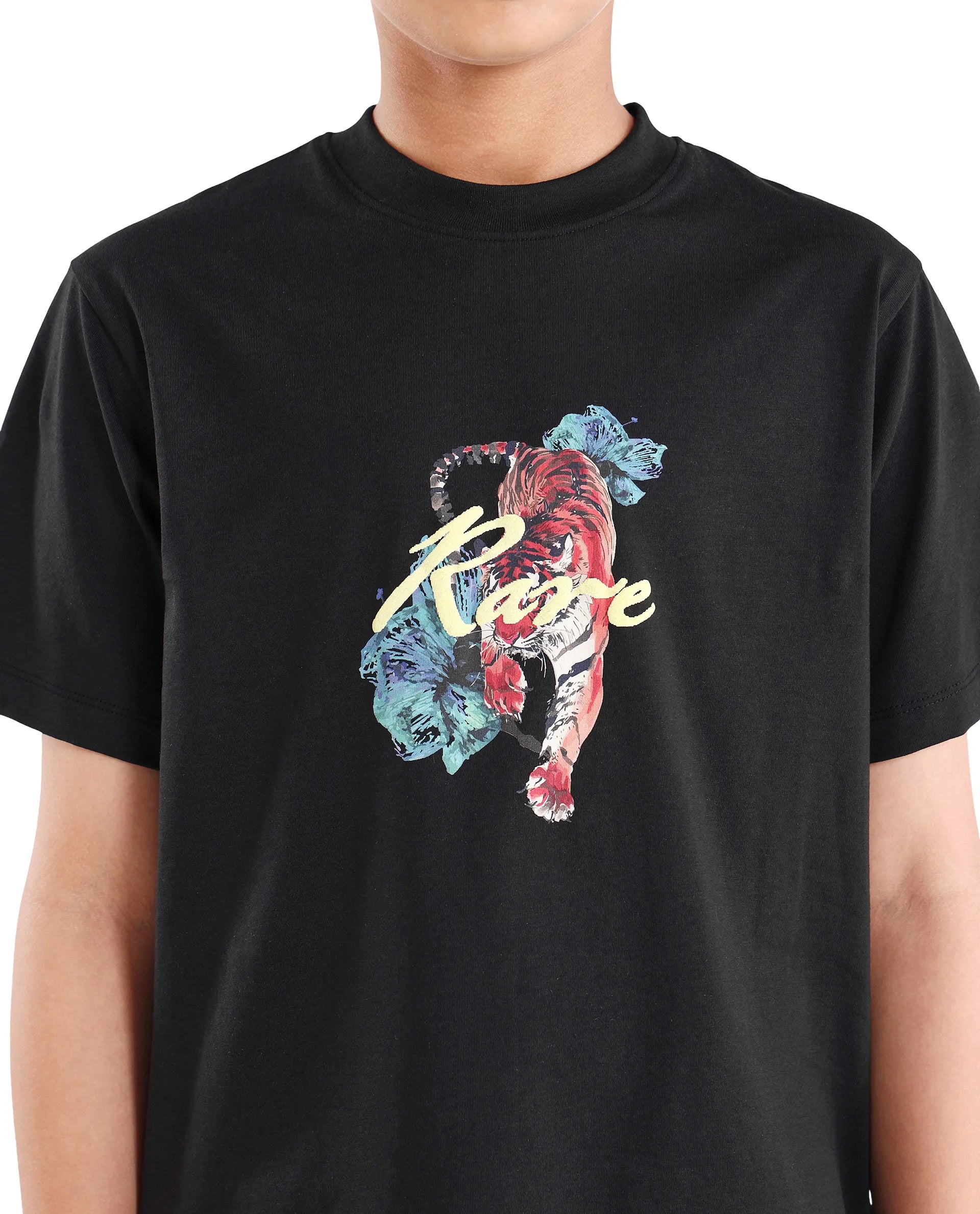 Rare Ones Kids Rige-K Black Cotton Blend Fabric Pull-On Closure Digital Print Regular Fit T-Shirt