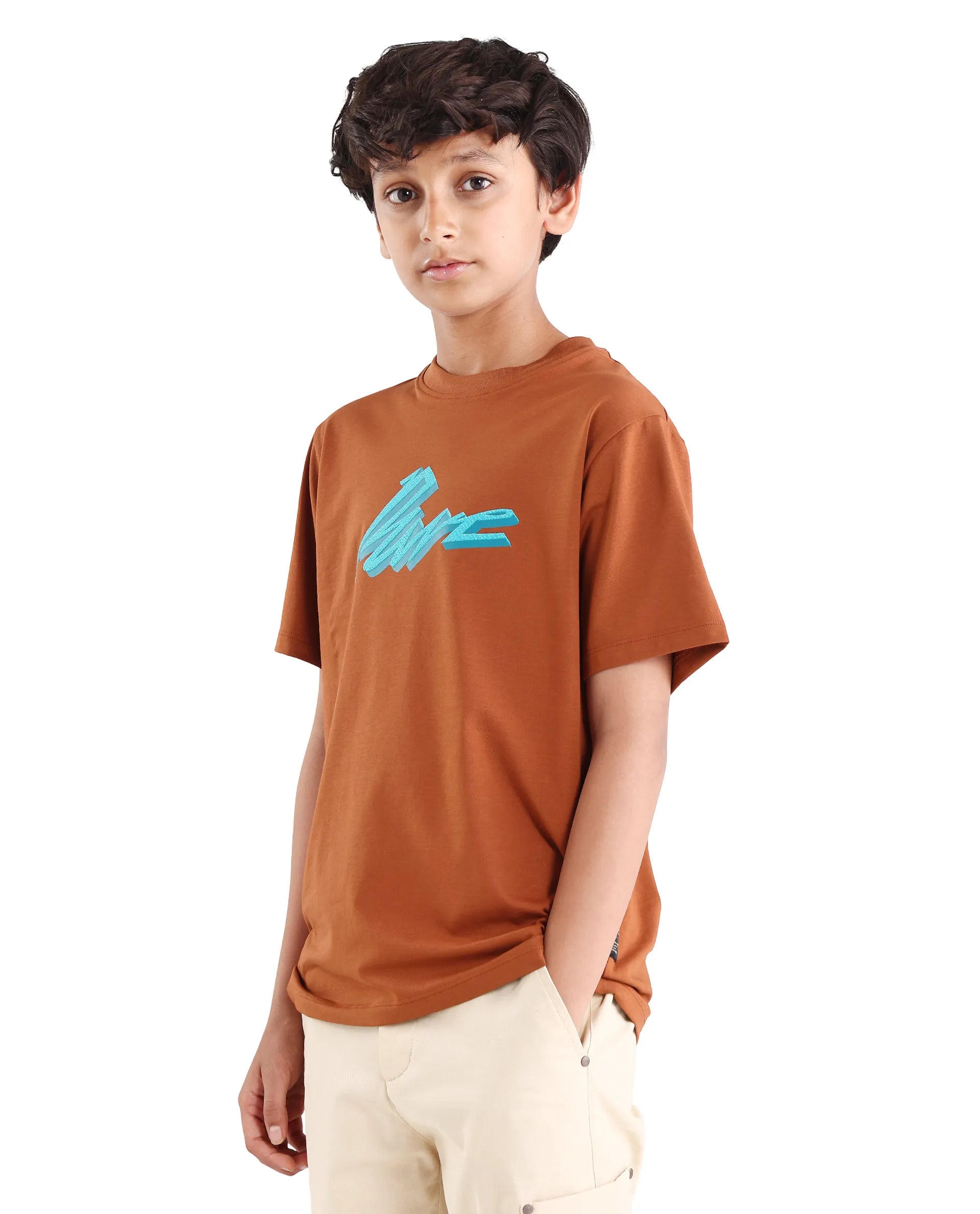 Rare Ones Kids Via-K Brown Cotton Blend Pull-On Closure Regular Fit T-Shirt