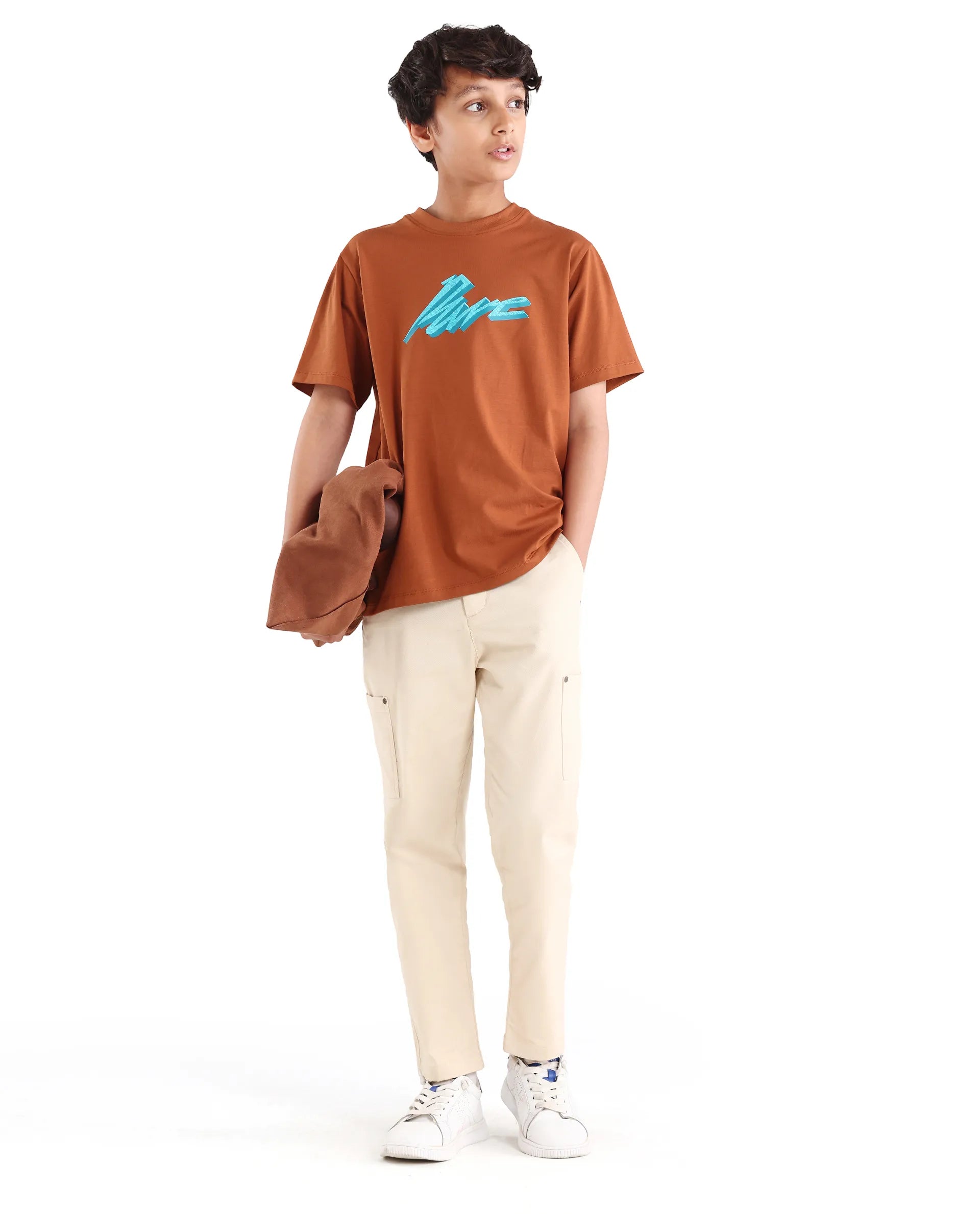 Rare Ones Kids Via-K Brown Cotton Blend Pull-On Closure Regular Fit T-Shirt