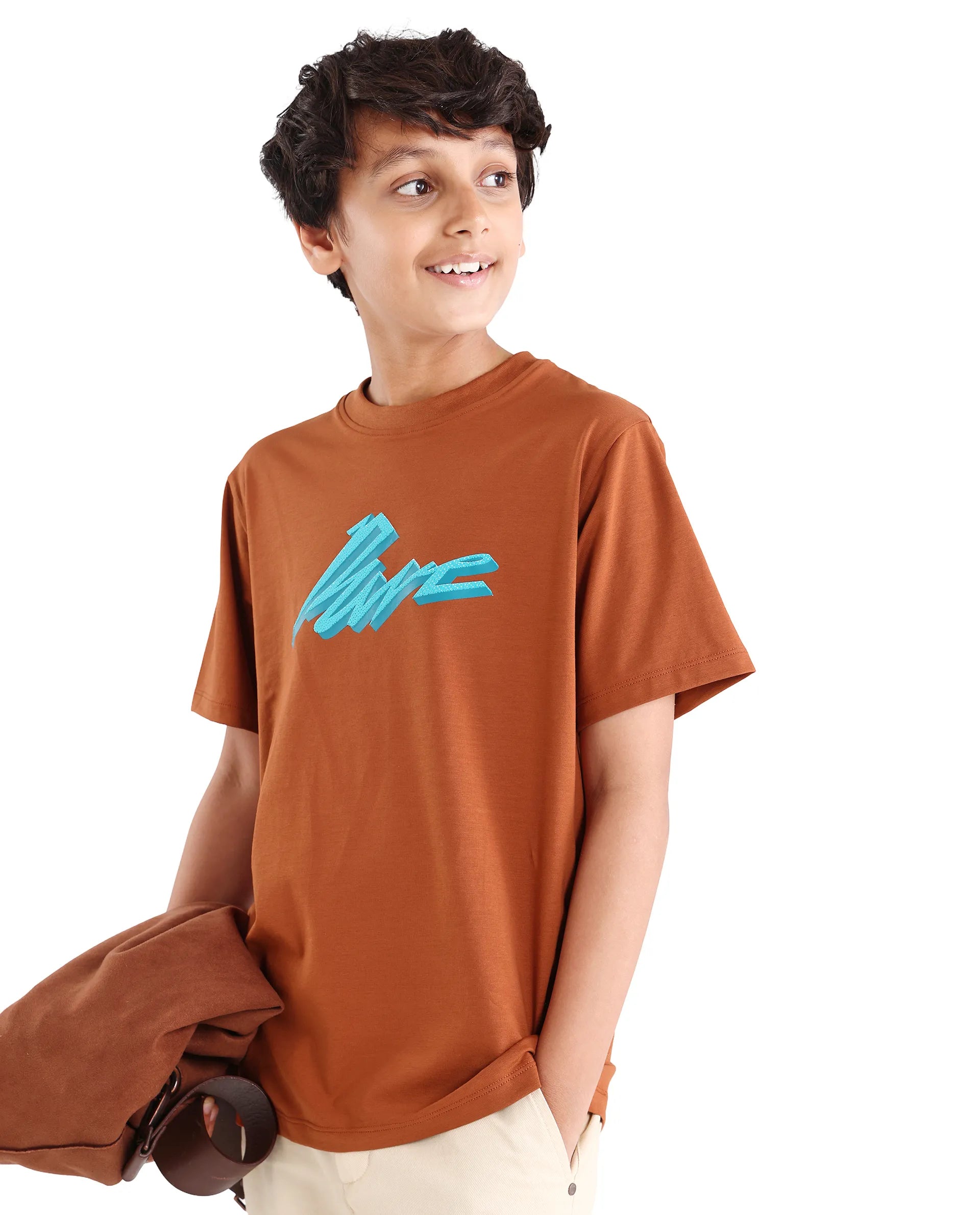 Rare Ones Kids Via-K Brown Cotton Blend Pull-On Closure Regular Fit T-Shirt