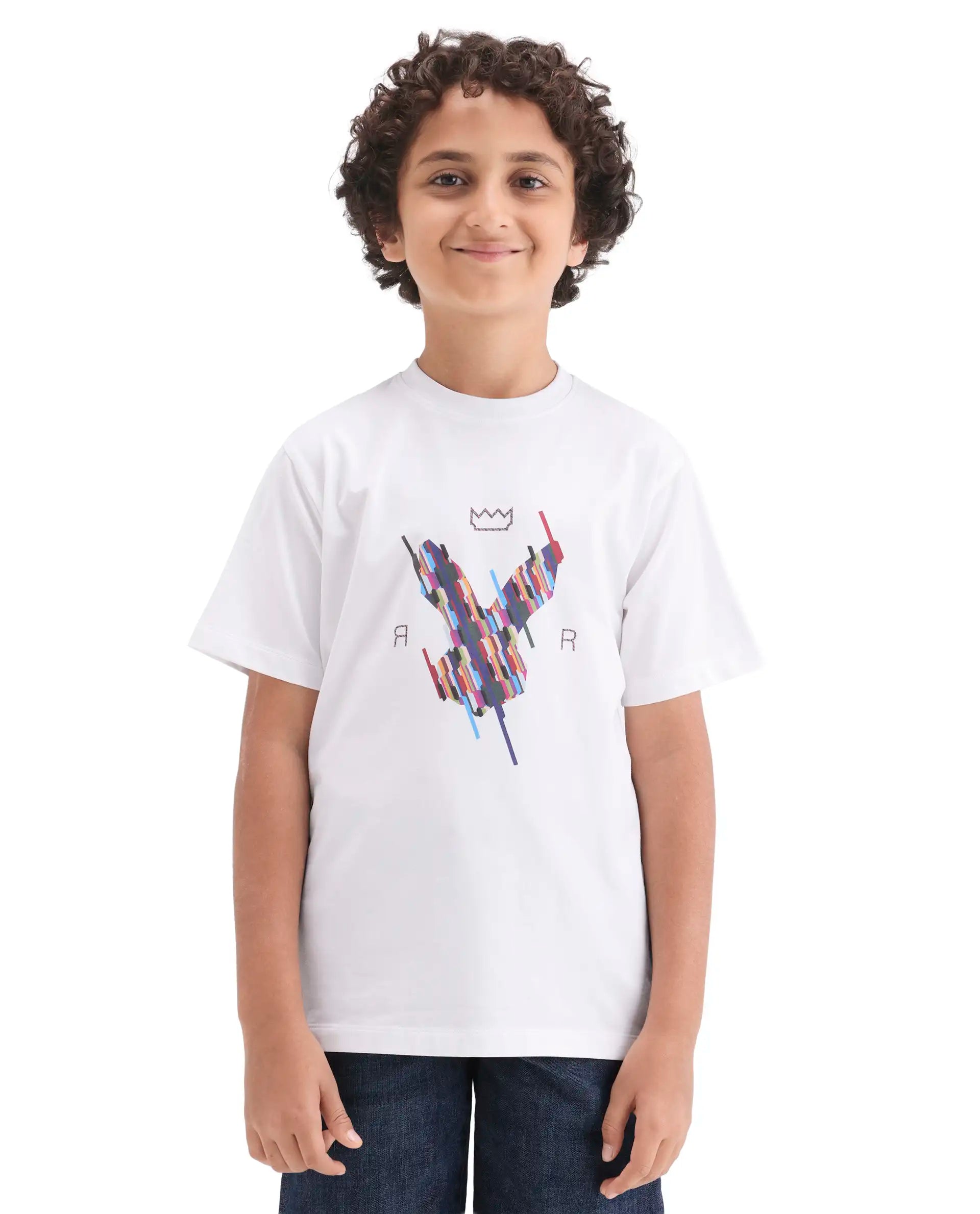 Rare Ones Kids Ure-K Off White Cotton Blend Fabric Pull-On Closure Hd Print Regular Fit T-Shirt