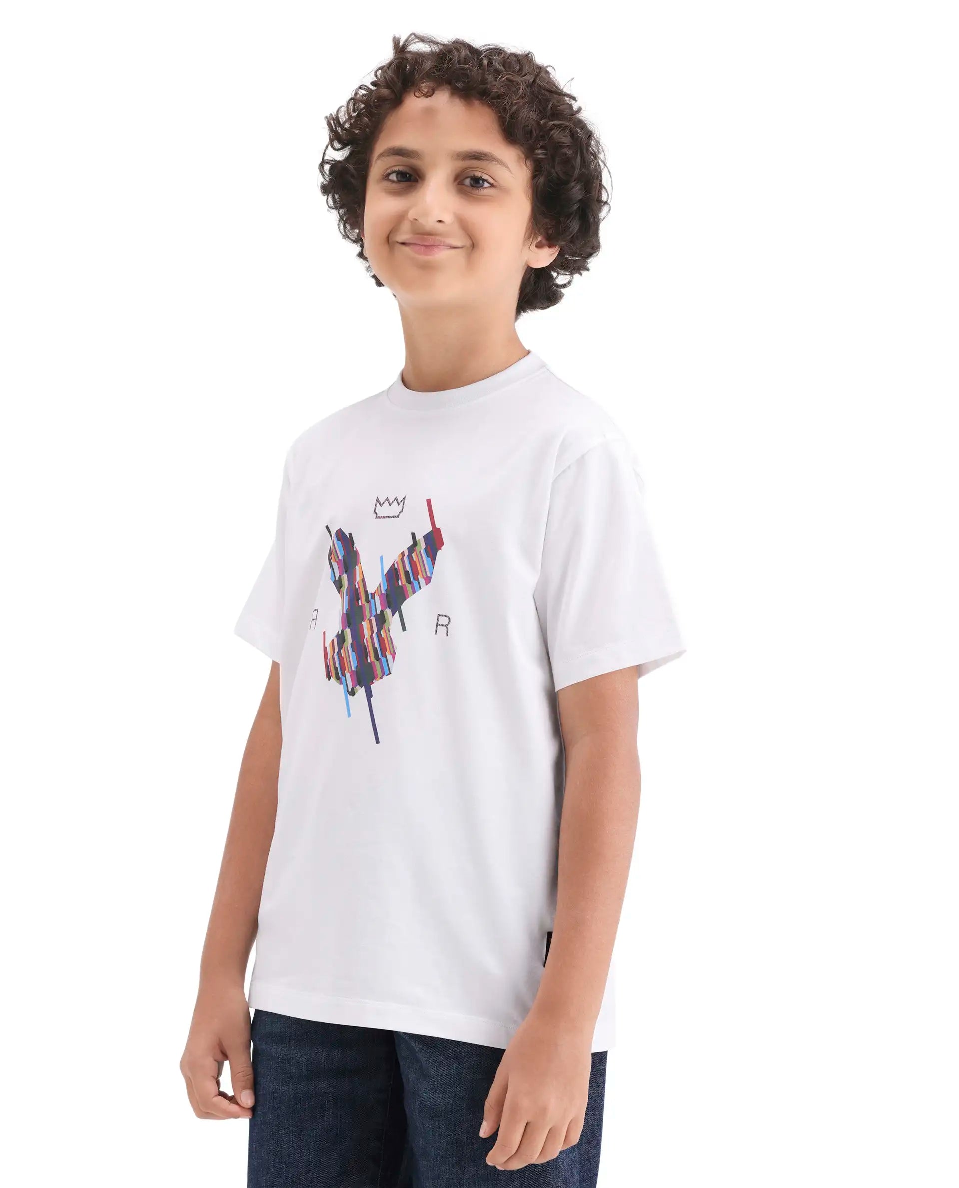 Rare Ones Kids Ure-K Off White Cotton Blend Fabric Pull-On Closure Hd Print Regular Fit T-Shirt