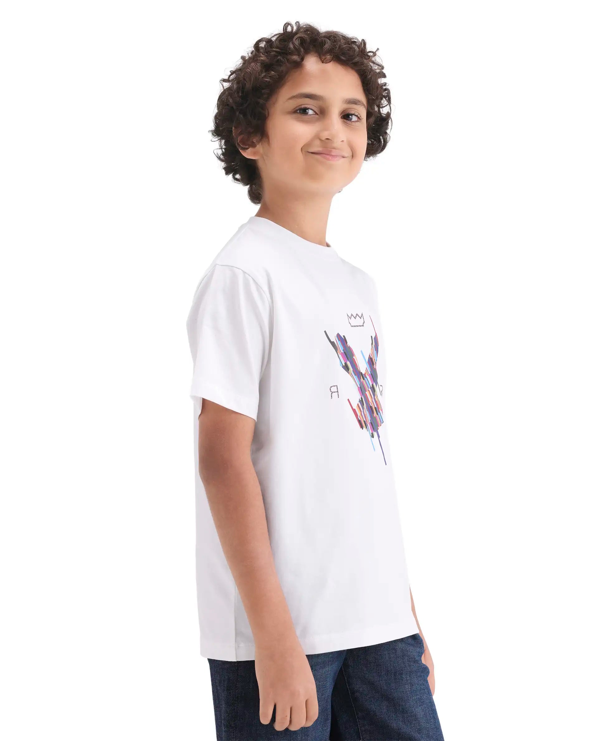 Rare Ones Kids Ure-K Off White Cotton Blend Fabric Pull-On Closure Hd Print Regular Fit T-Shirt
