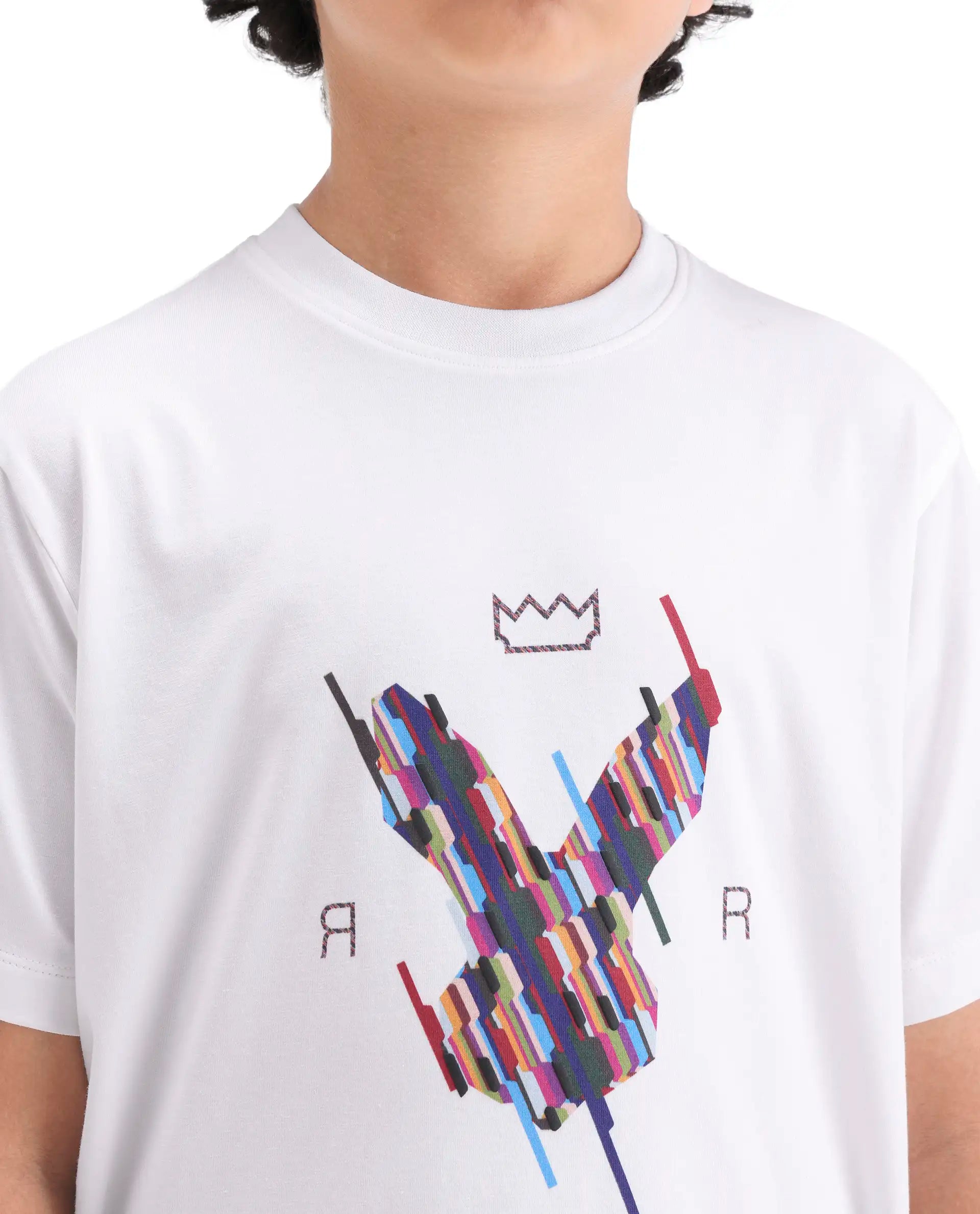 Rare Ones Kids Ure-K Off White Cotton Blend Fabric Pull-On Closure Hd Print Regular Fit T-Shirt
