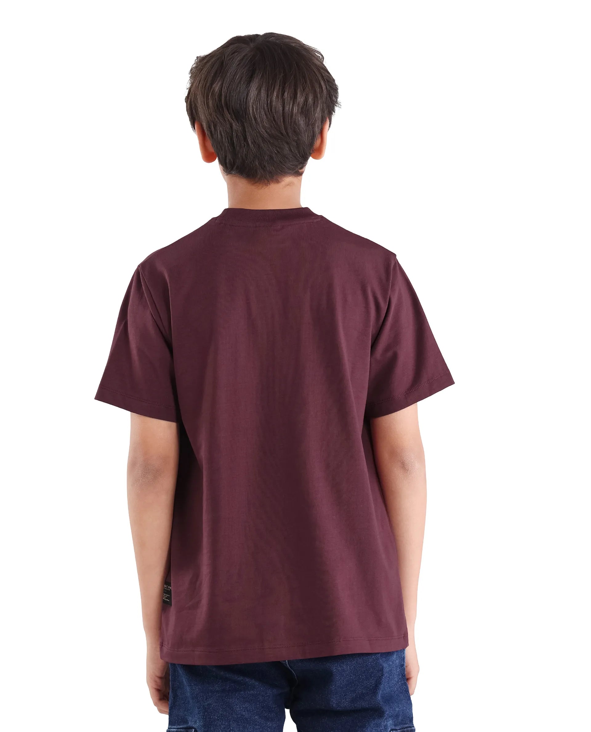 Rare Ones Kids Ure-K Dark Maroon Cotton Blend Fabric Pull-On Closure Hd Print Regular Fit T-Shirt
