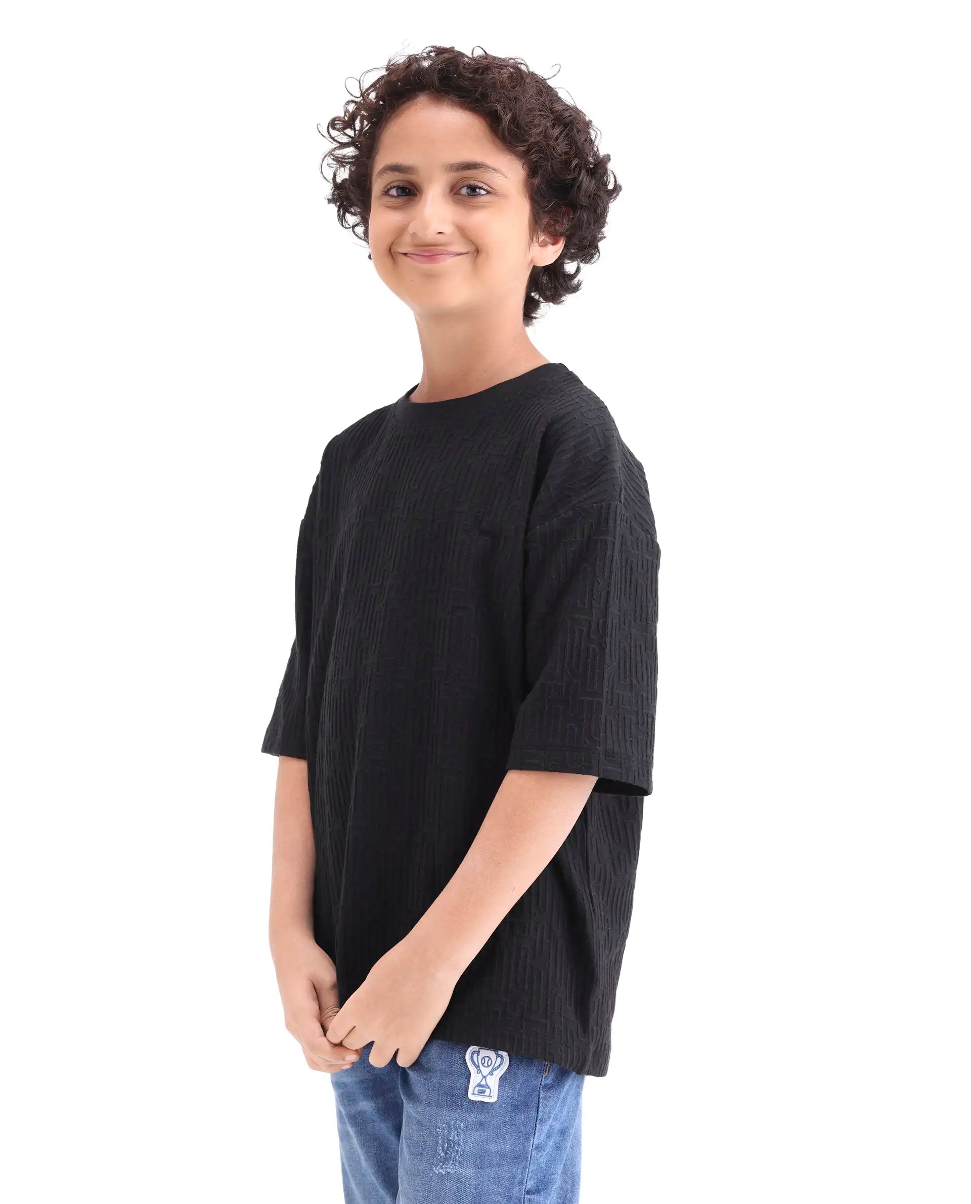 Rare Ones Kids Nikos Black Polyester Blend Pull-On Closure Jacquard Regular Fit T-Shirt