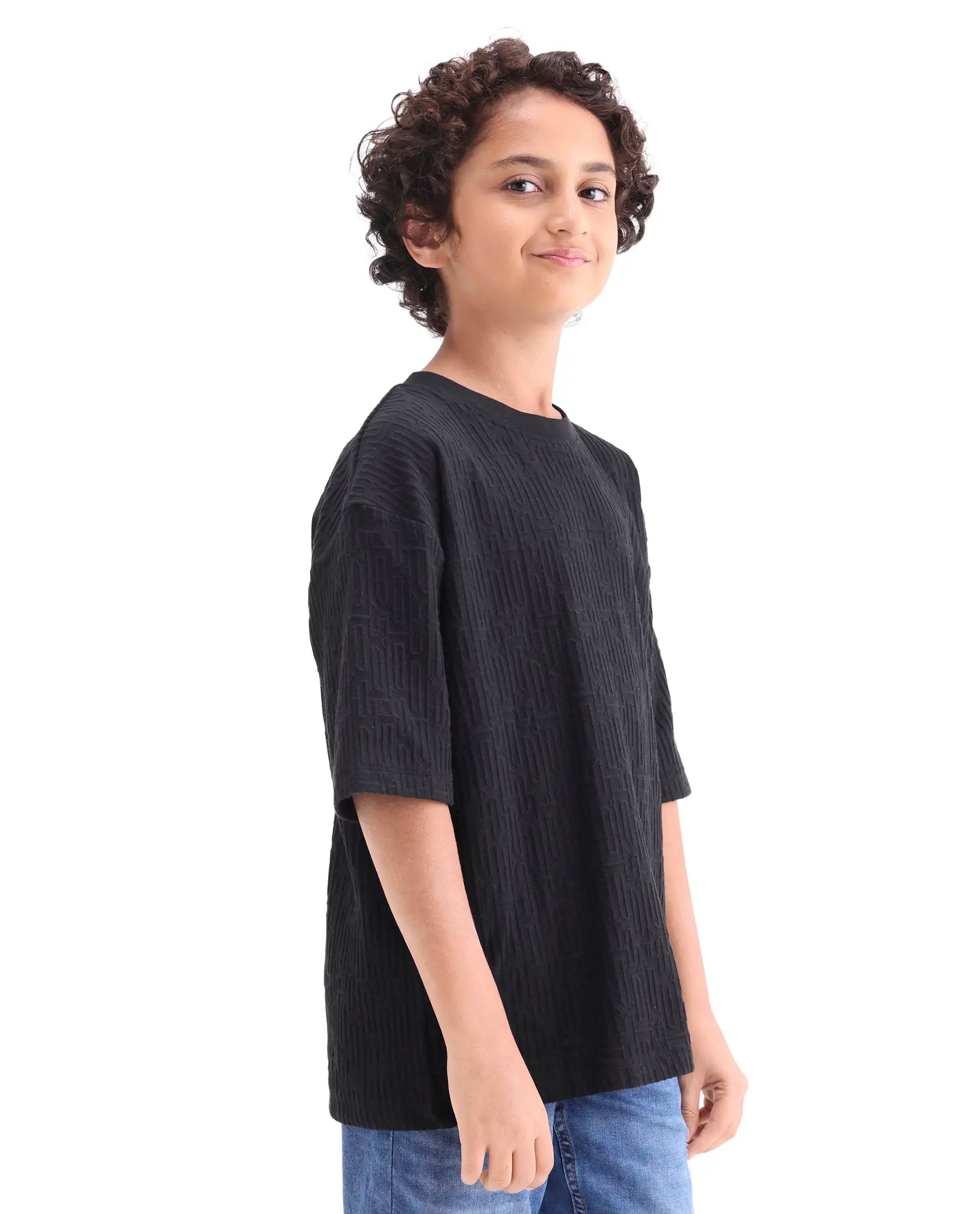 Rare Ones Kids Nikos Black Polyester Blend Pull-On Closure Jacquard Regular Fit T-Shirt