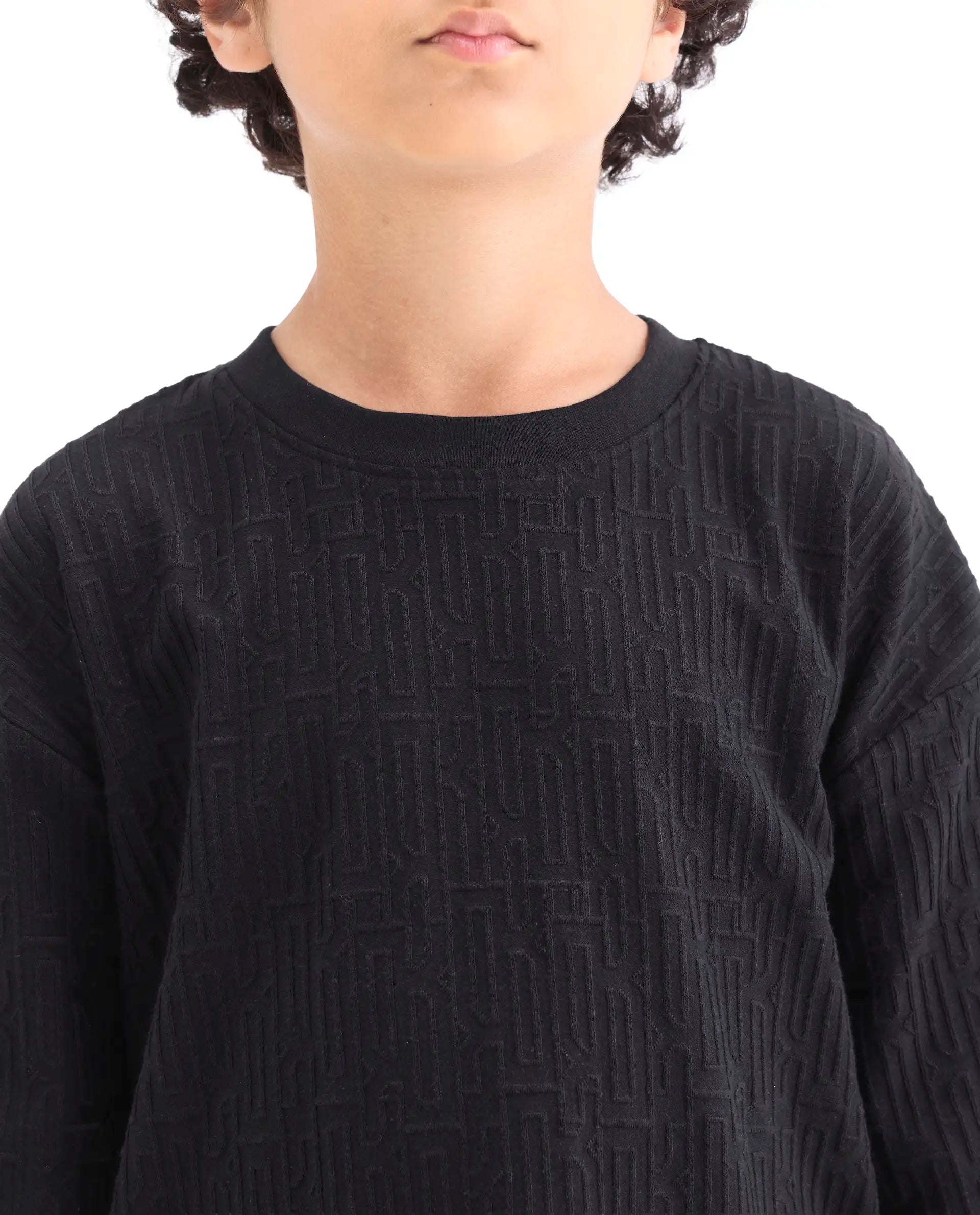 Rare Ones Kids Nikos Black Polyester Blend Pull-On Closure Jacquard Regular Fit T-Shirt