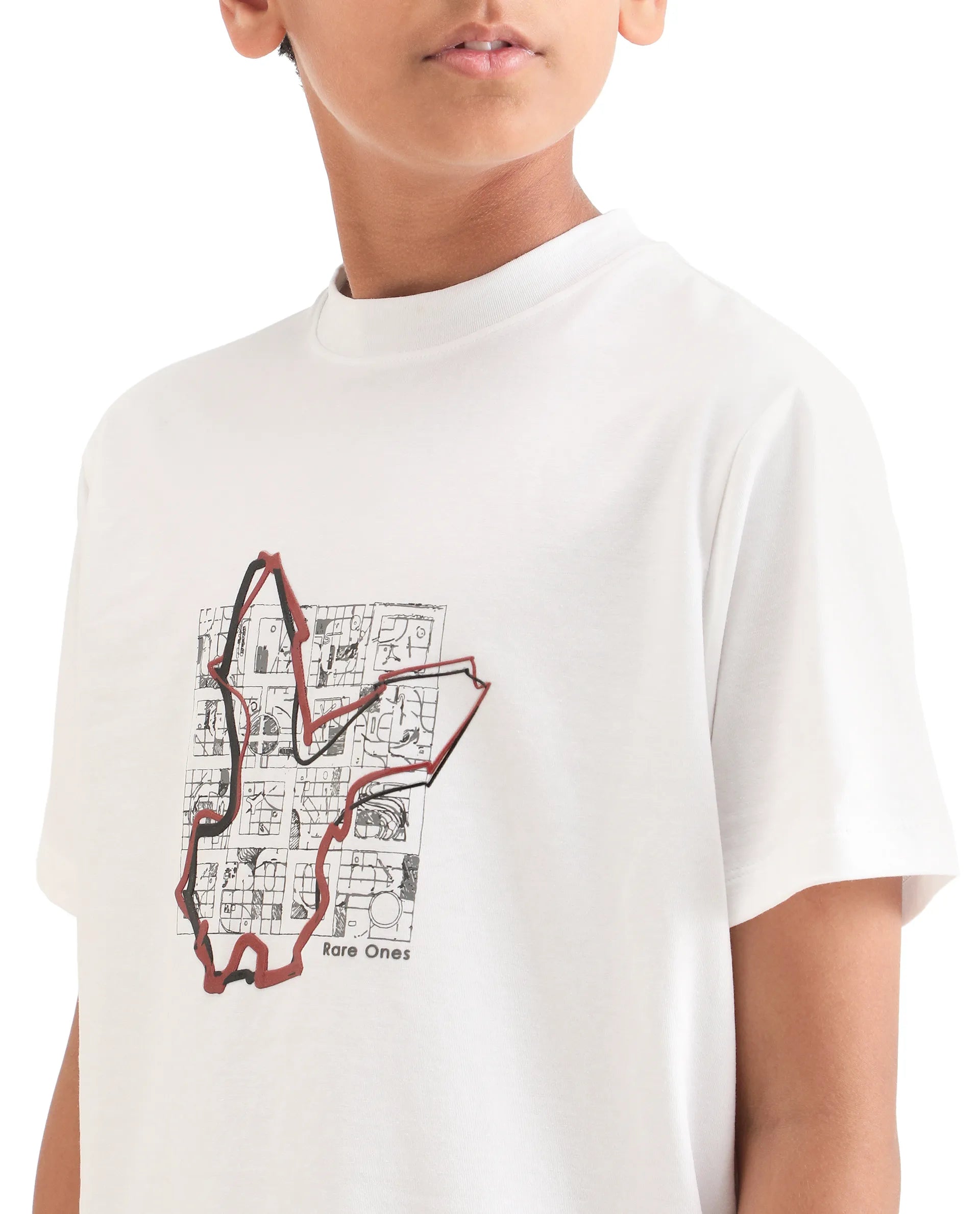 Rare Ones Kids Larry-K White Cotton Blend Fabric Pull-On Closure Regular Fit T-Shirt