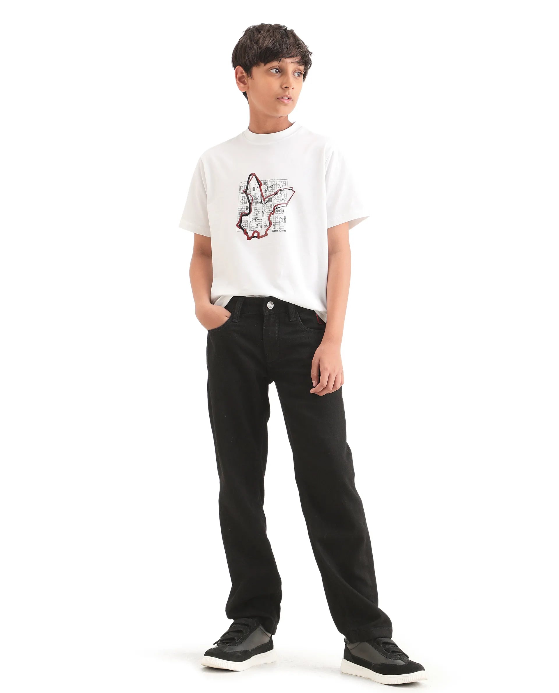 Rare Ones Kids Larry-K White Cotton Blend Fabric Pull-On Closure Regular Fit T-Shirt