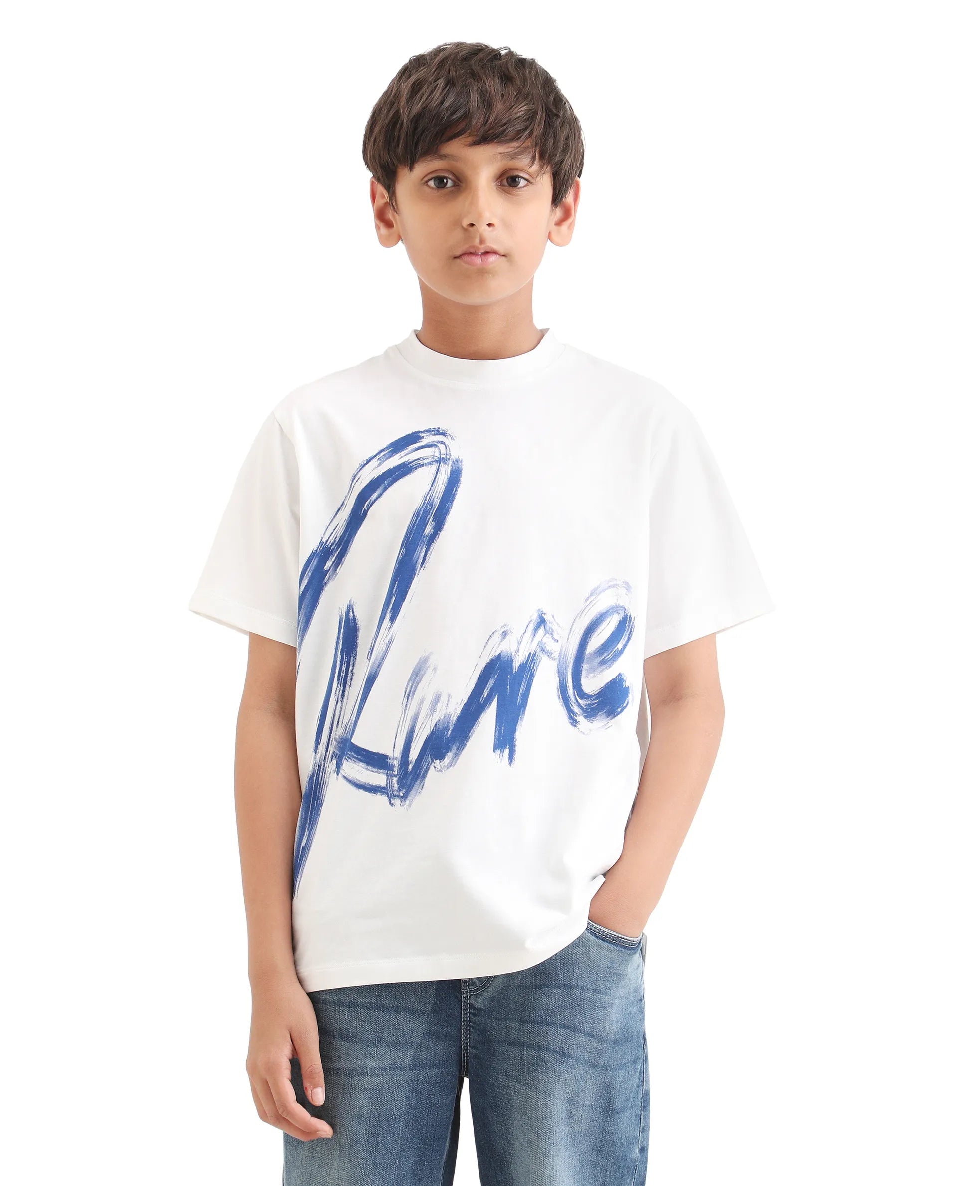 Rare Ones Kids Moro-K White Cotton Blend Fabric Pull-On Closure Pigment Print Regular Fit T-Shirt