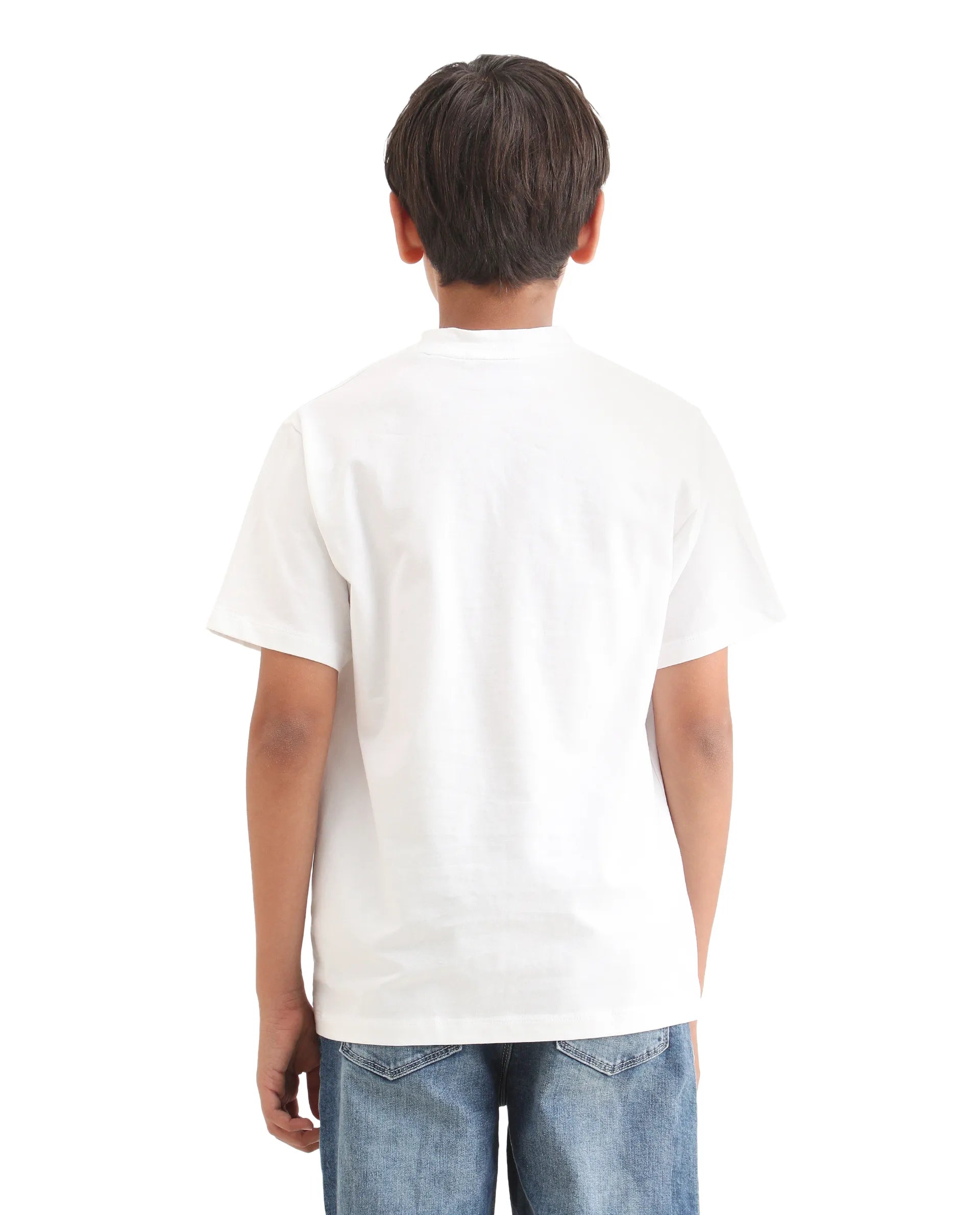 Rare Ones Kids Moro-K White Cotton Blend Fabric Pull-On Closure Pigment Print Regular Fit T-Shirt