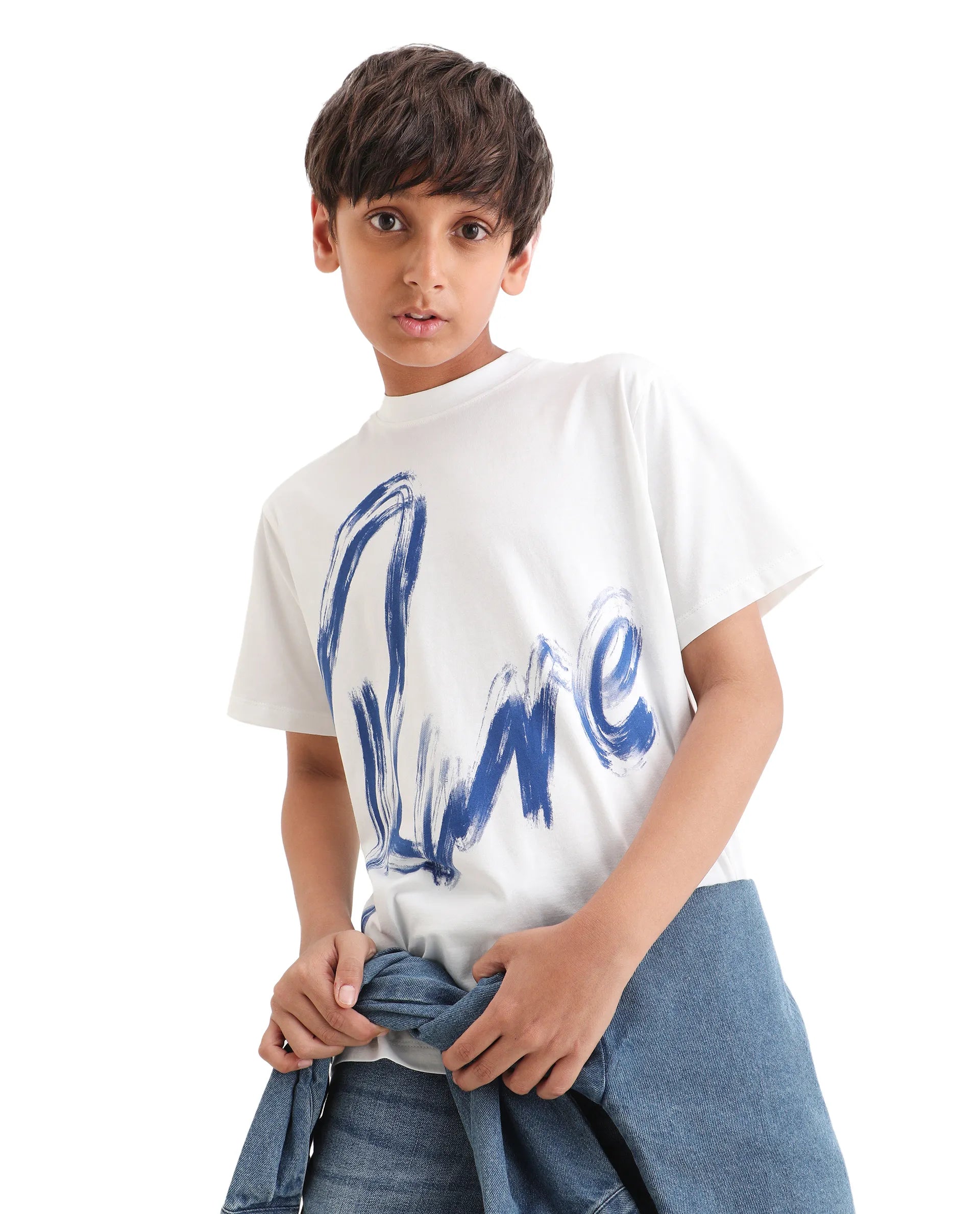 Rare Ones Kids Moro-K White Cotton Blend Fabric Pull-On Closure Pigment Print Regular Fit T-Shirt