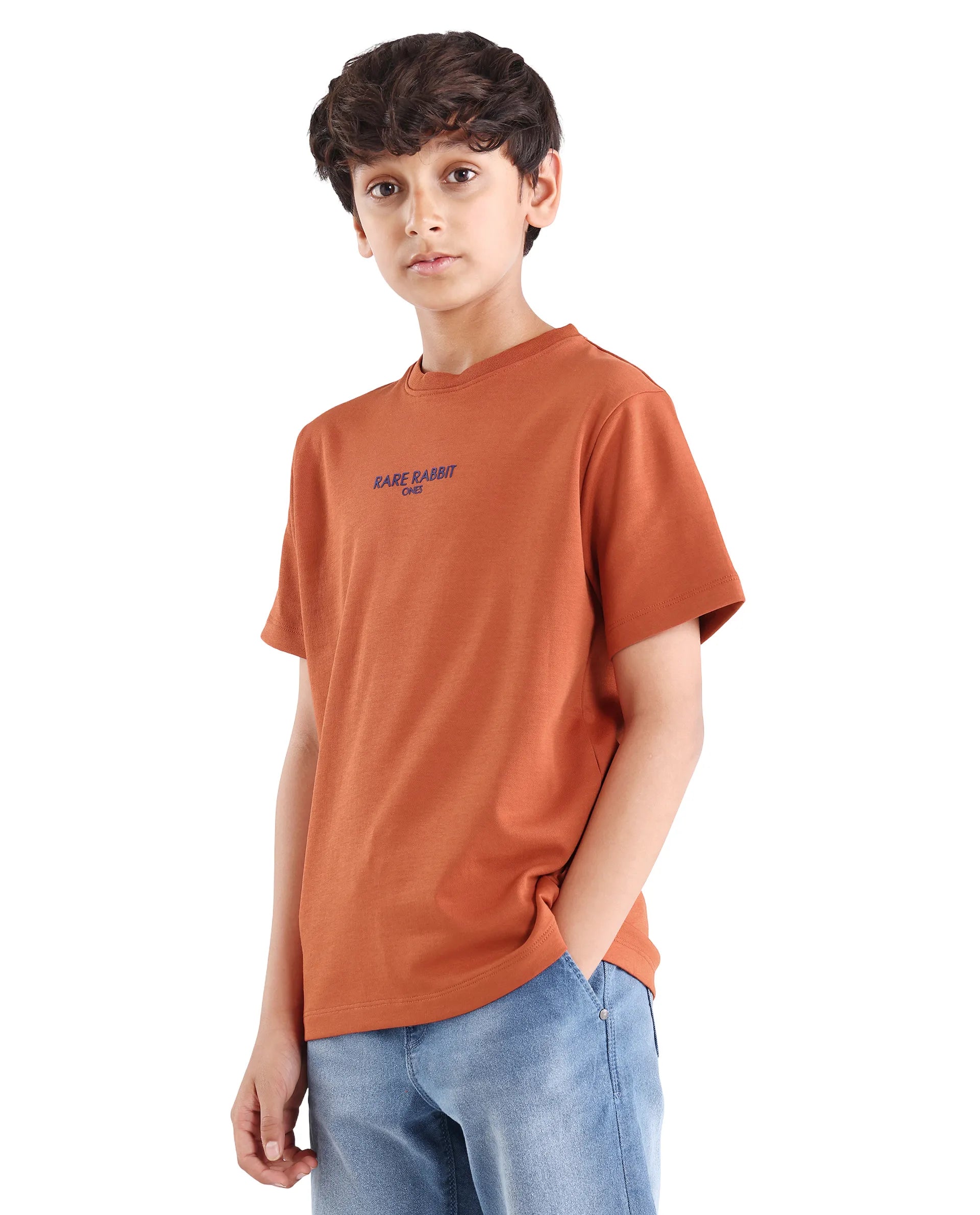 Rare Ones Kids Feg-26 Rust Cotton Blend Pull-On Closure Flock Regular Fit T-Shirt
