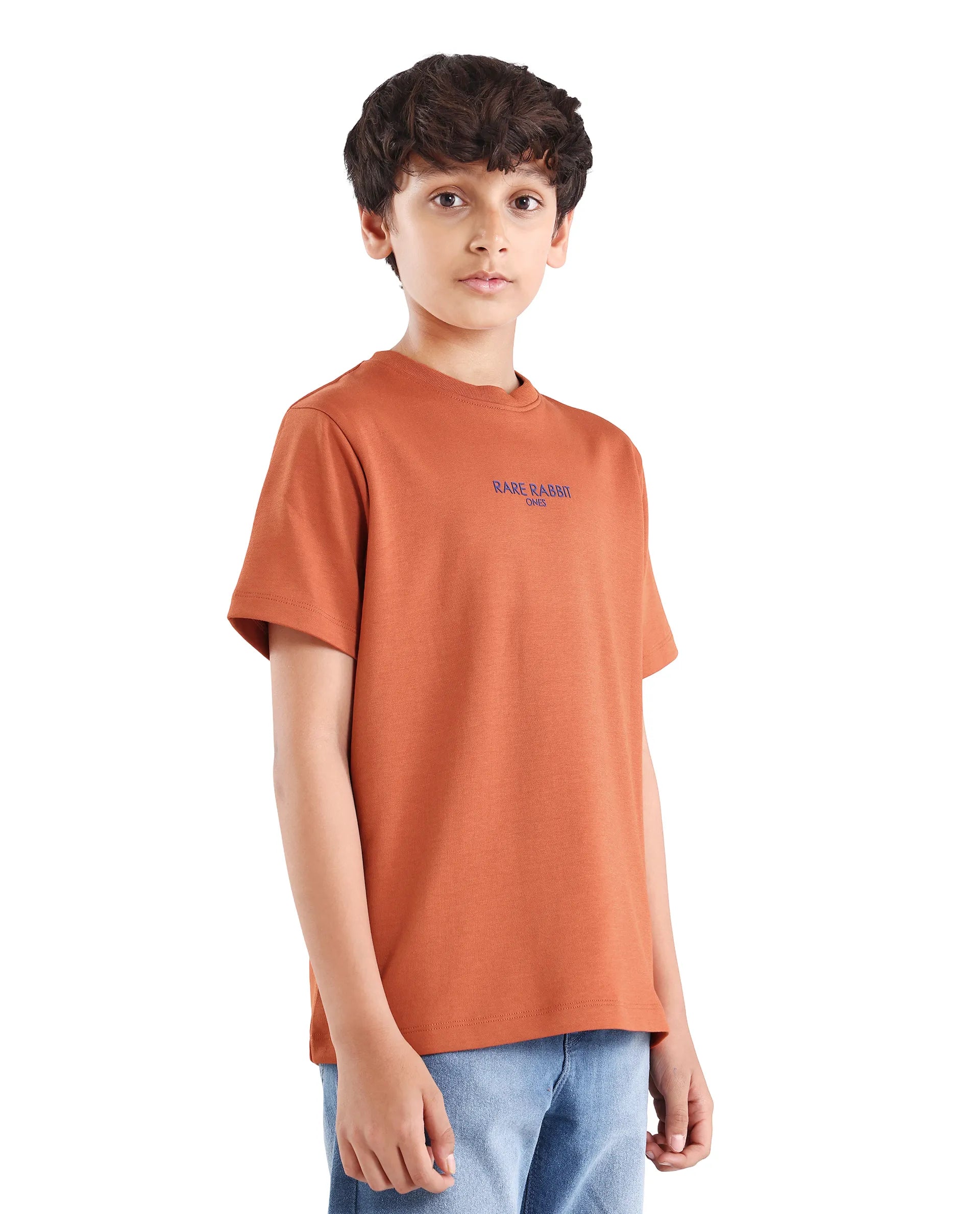 Rare Ones Kids Feg-26 Rust Cotton Blend Pull-On Closure Flock Regular Fit T-Shirt