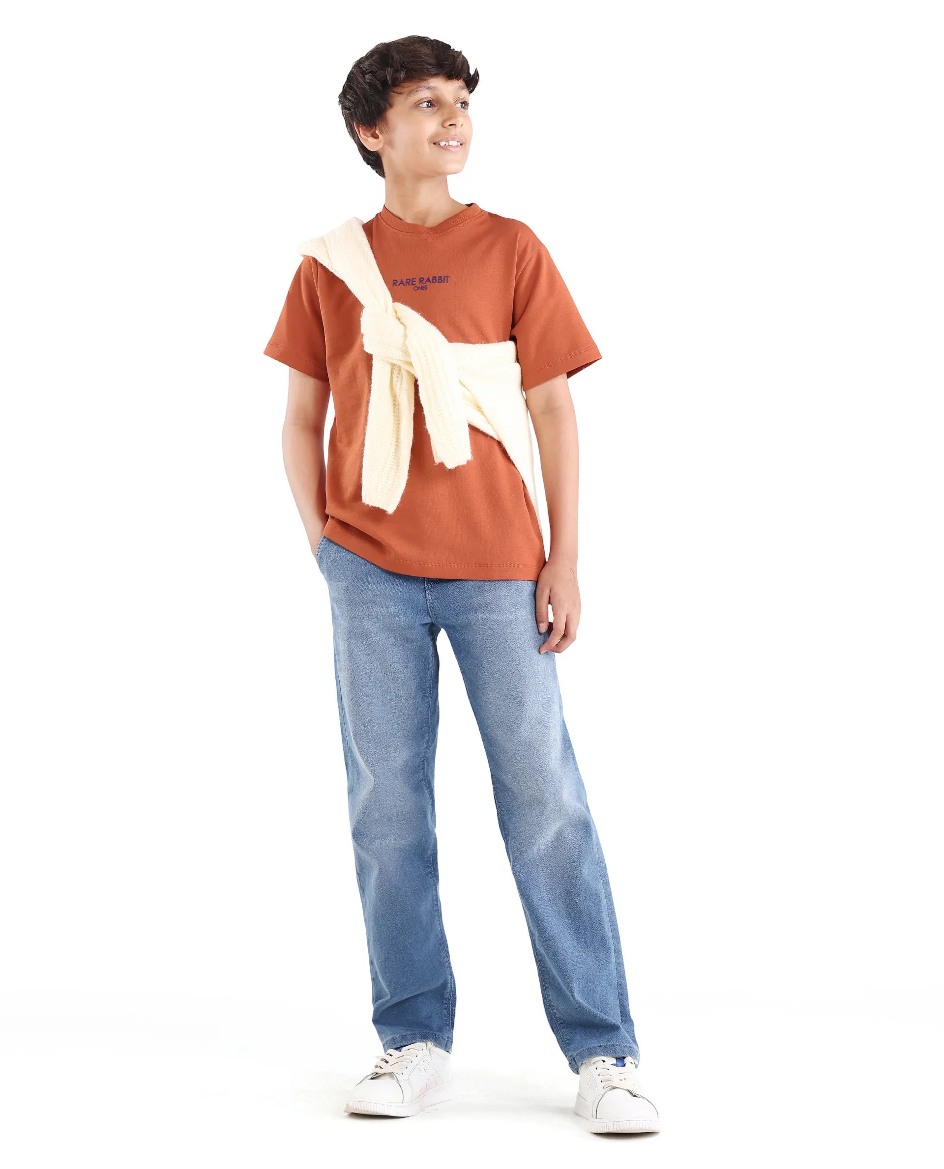 Rare Ones Kids Feg-26 Rust Cotton Blend Pull-On Closure Flock Regular Fit T-Shirt