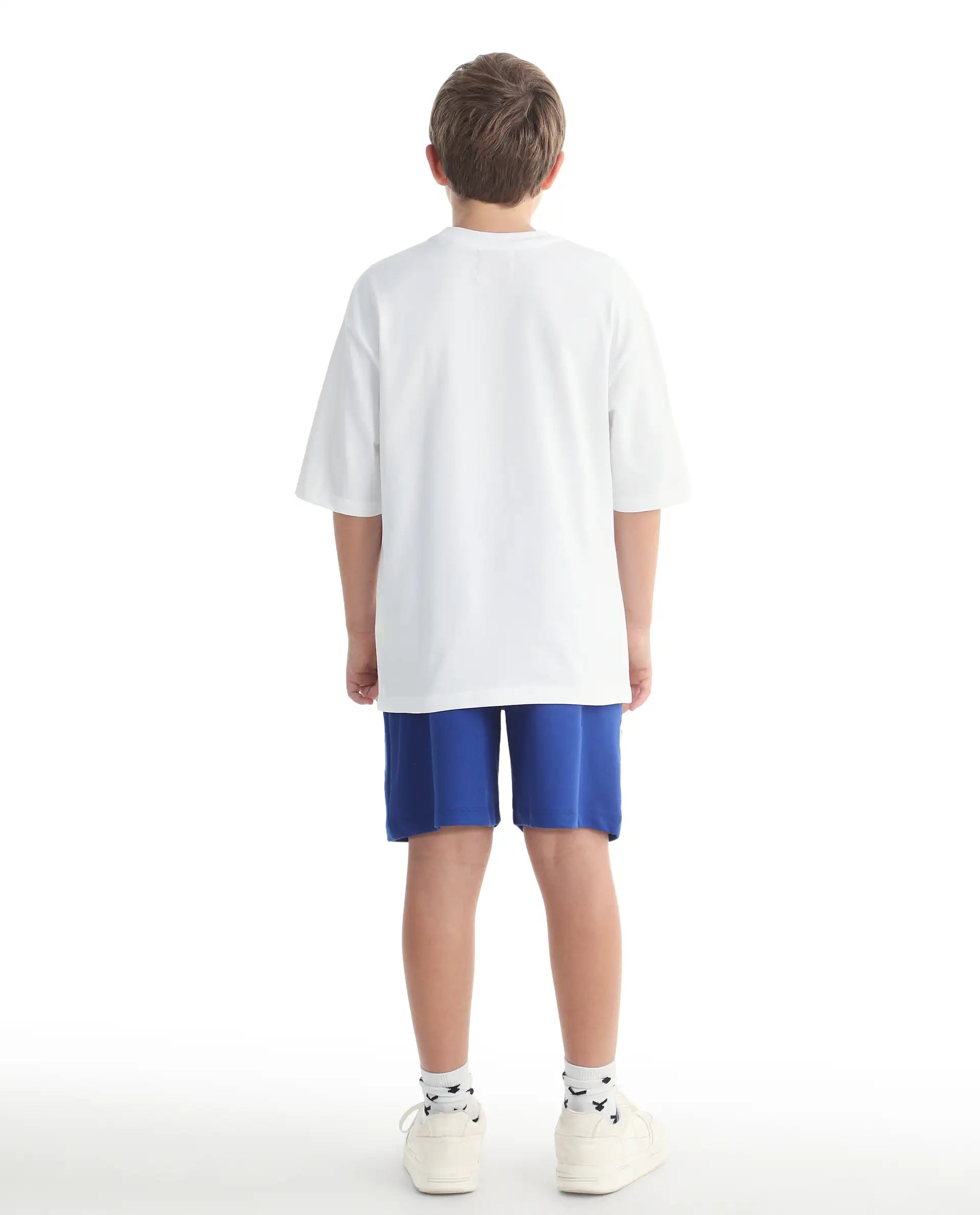 Rare Ones Kids Skil-B Blue Cotton Blend Fabric Drawstring Closure Pigment Print Boxy Fit Shorts