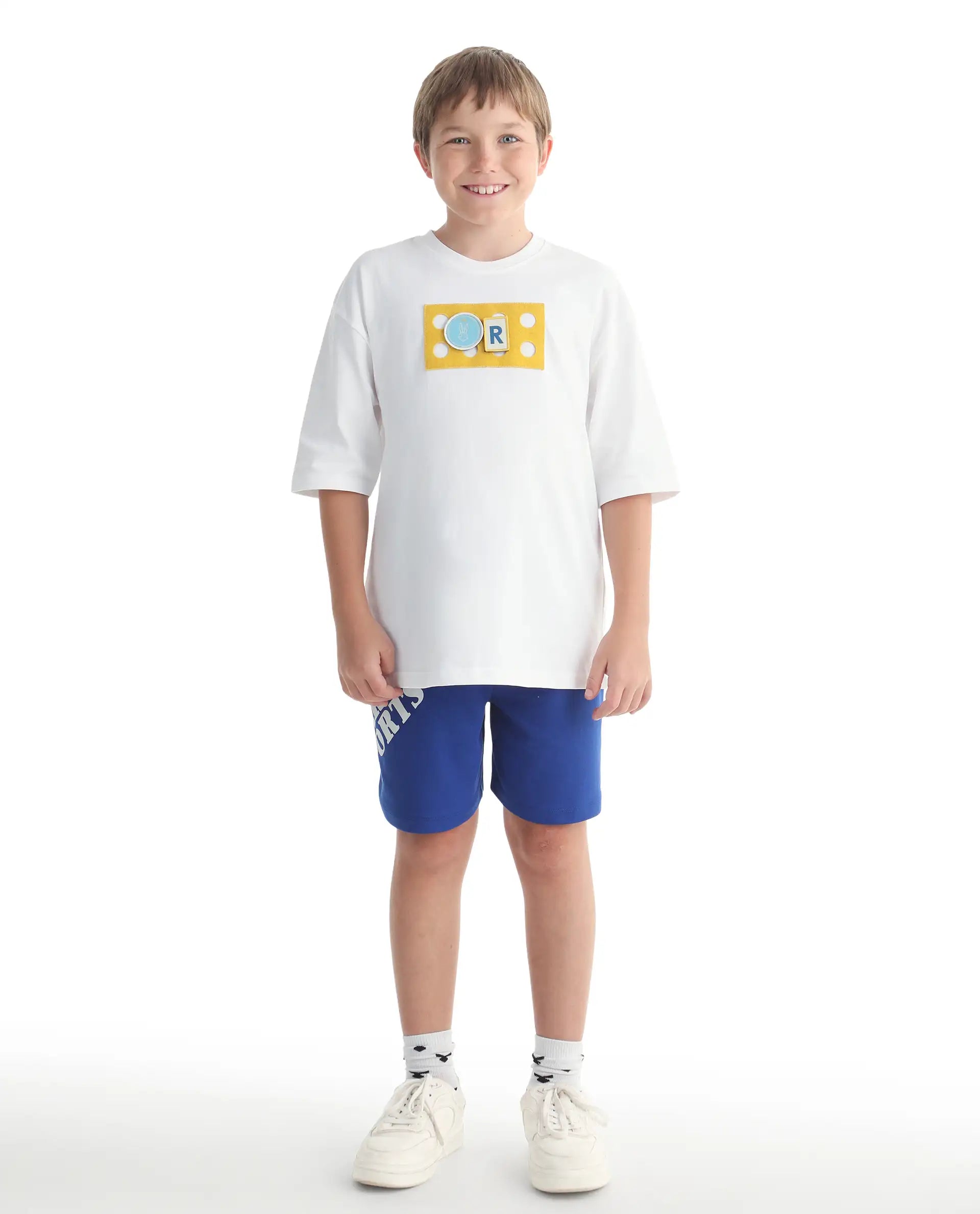 Rare Ones Kids Skil-B Blue Cotton Blend Fabric Drawstring Closure Pigment Print Boxy Fit Shorts