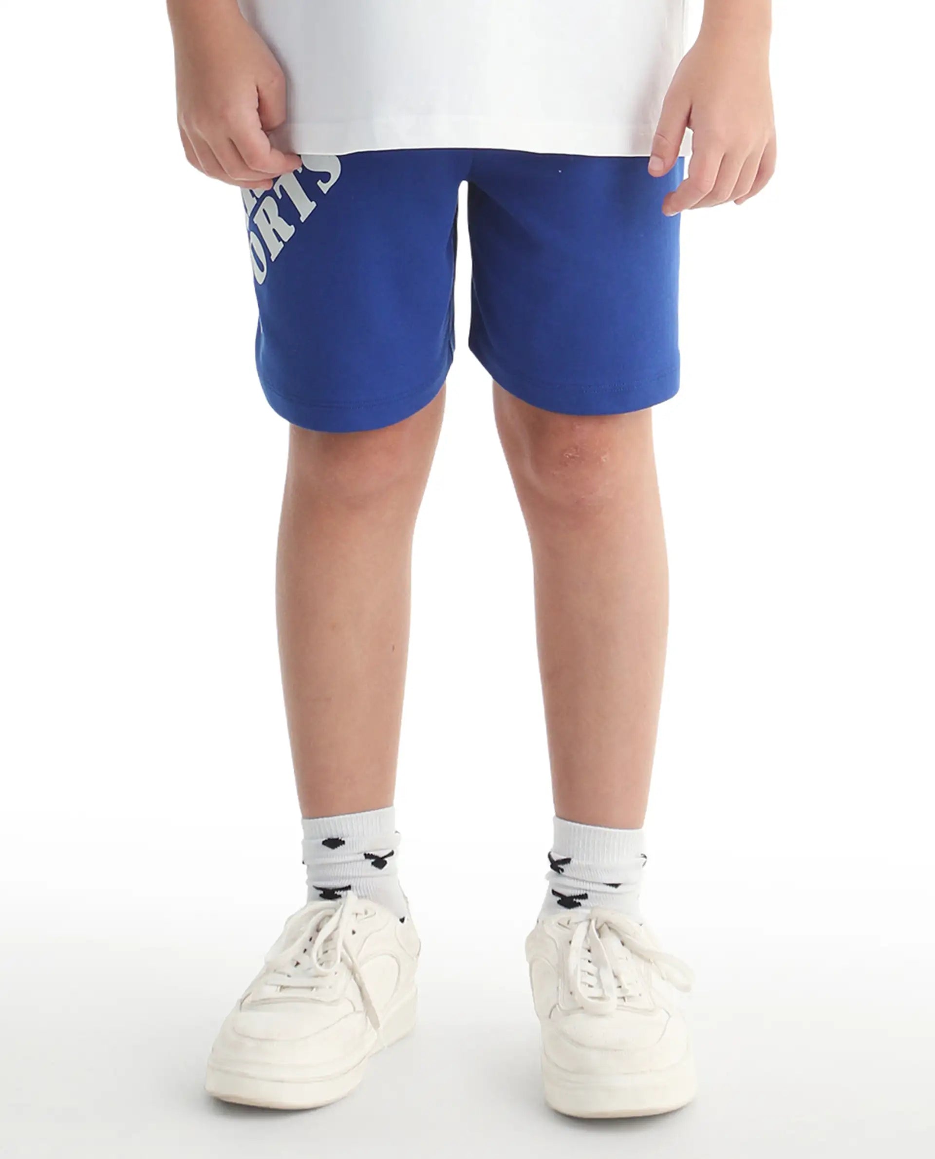 Rare Ones Kids Skil-B Blue Cotton Blend Fabric Drawstring Closure Pigment Print Boxy Fit Shorts