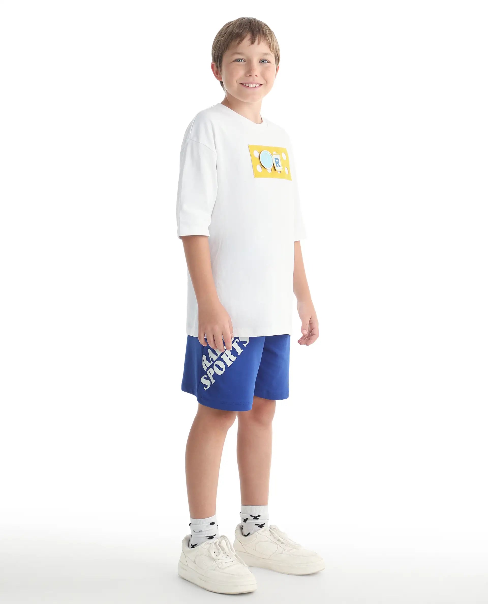 Rare Ones Kids Skil-B Blue Cotton Blend Fabric Drawstring Closure Pigment Print Boxy Fit Shorts