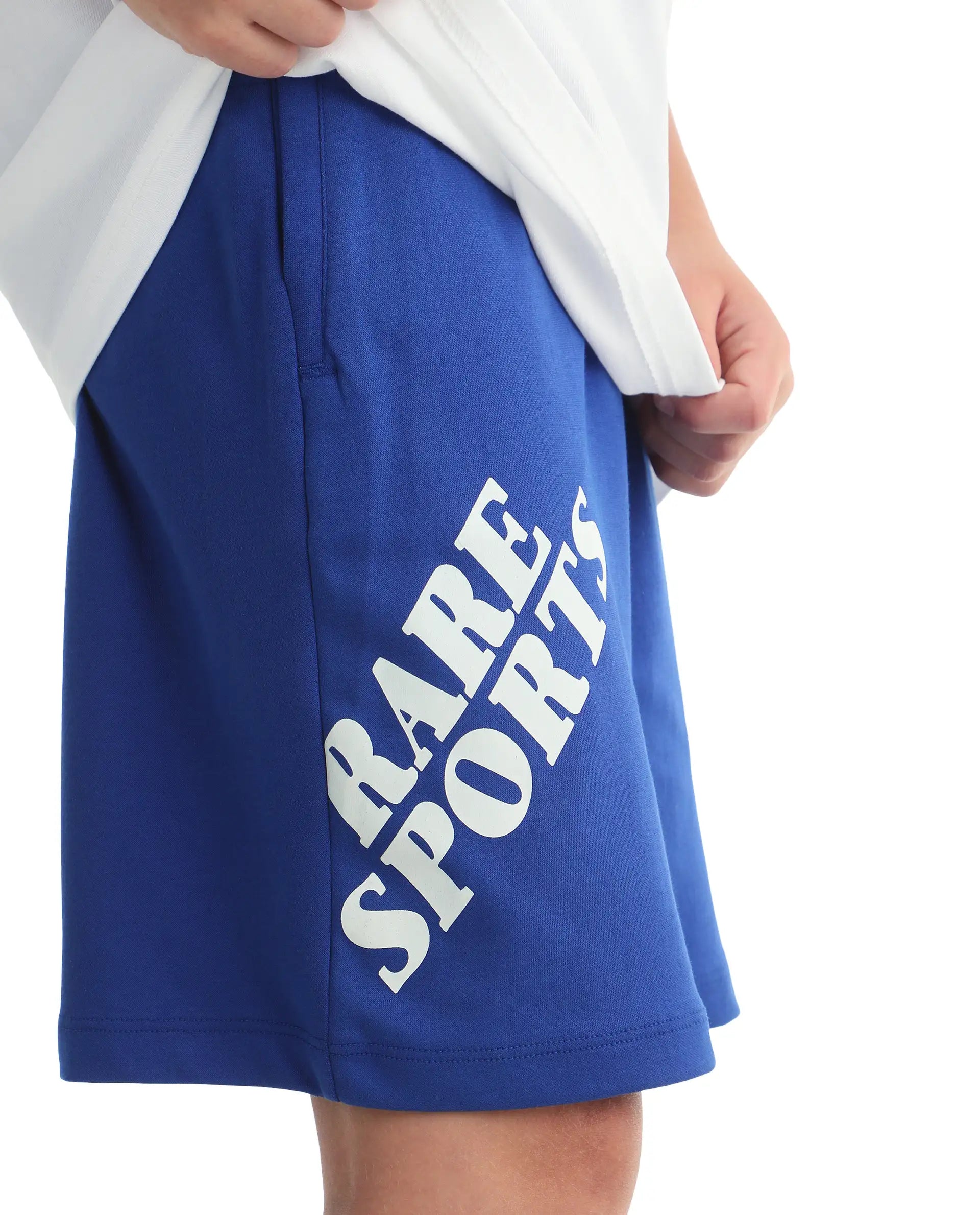 Rare Ones Kids Skil-B Blue Cotton Blend Fabric Drawstring Closure Pigment Print Boxy Fit Shorts