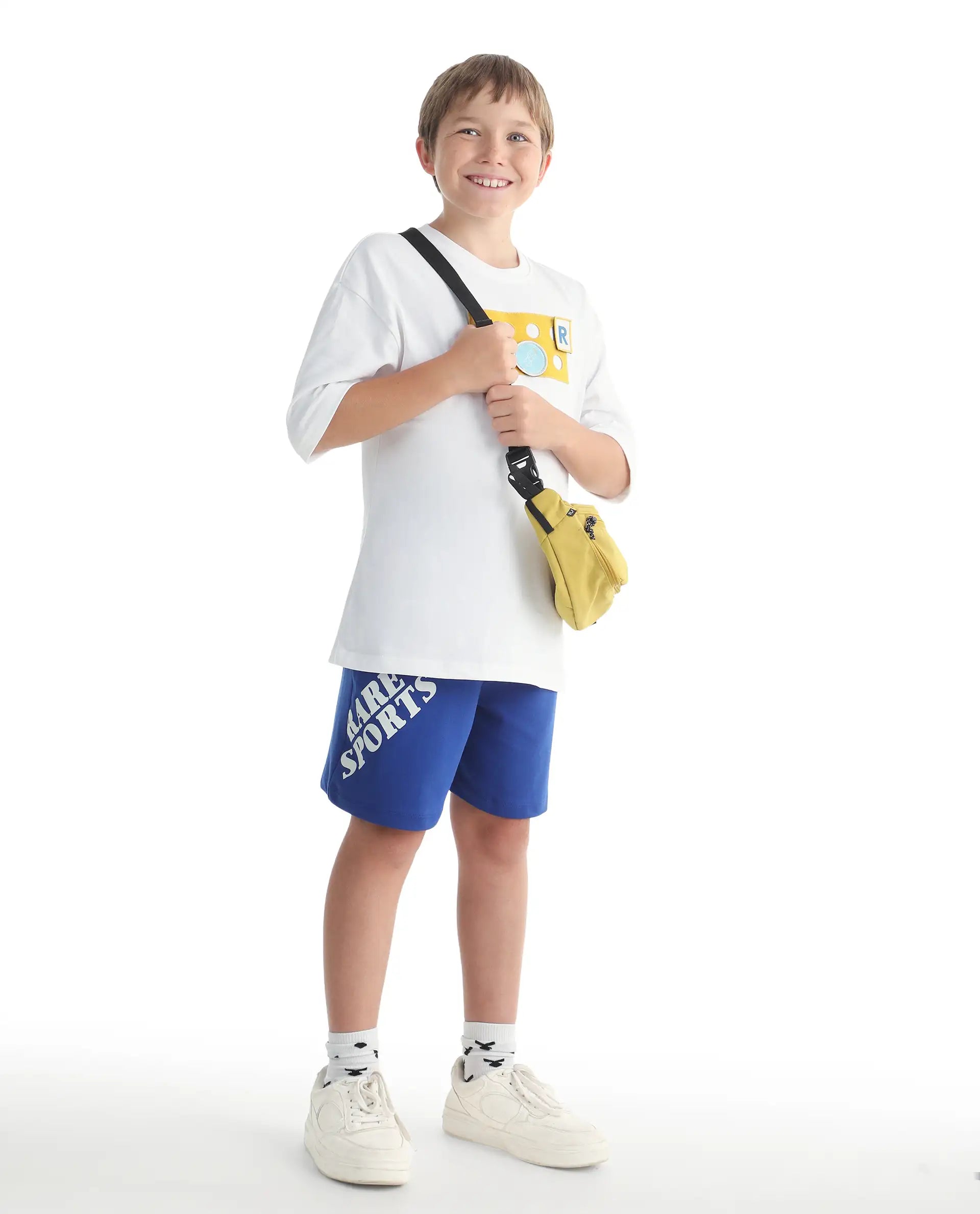 Rare Ones Kids Skil-B Blue Cotton Blend Fabric Drawstring Closure Pigment Print Boxy Fit Shorts