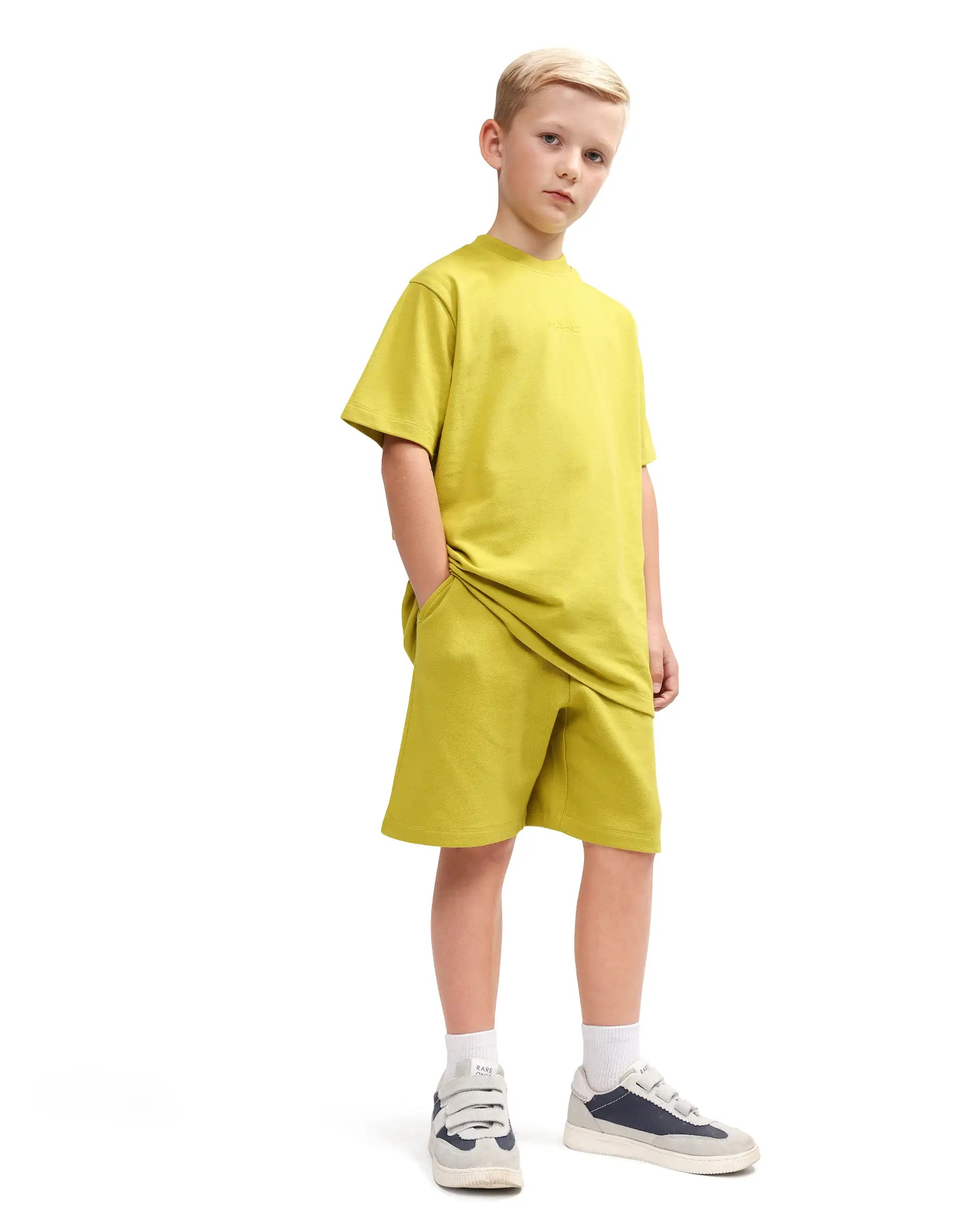 Rare Ones Kids Heros-B Fluorescent Yellow Polyester Blend Fabric Button And Zipper Closure Hd Print Regular Fit Shorts