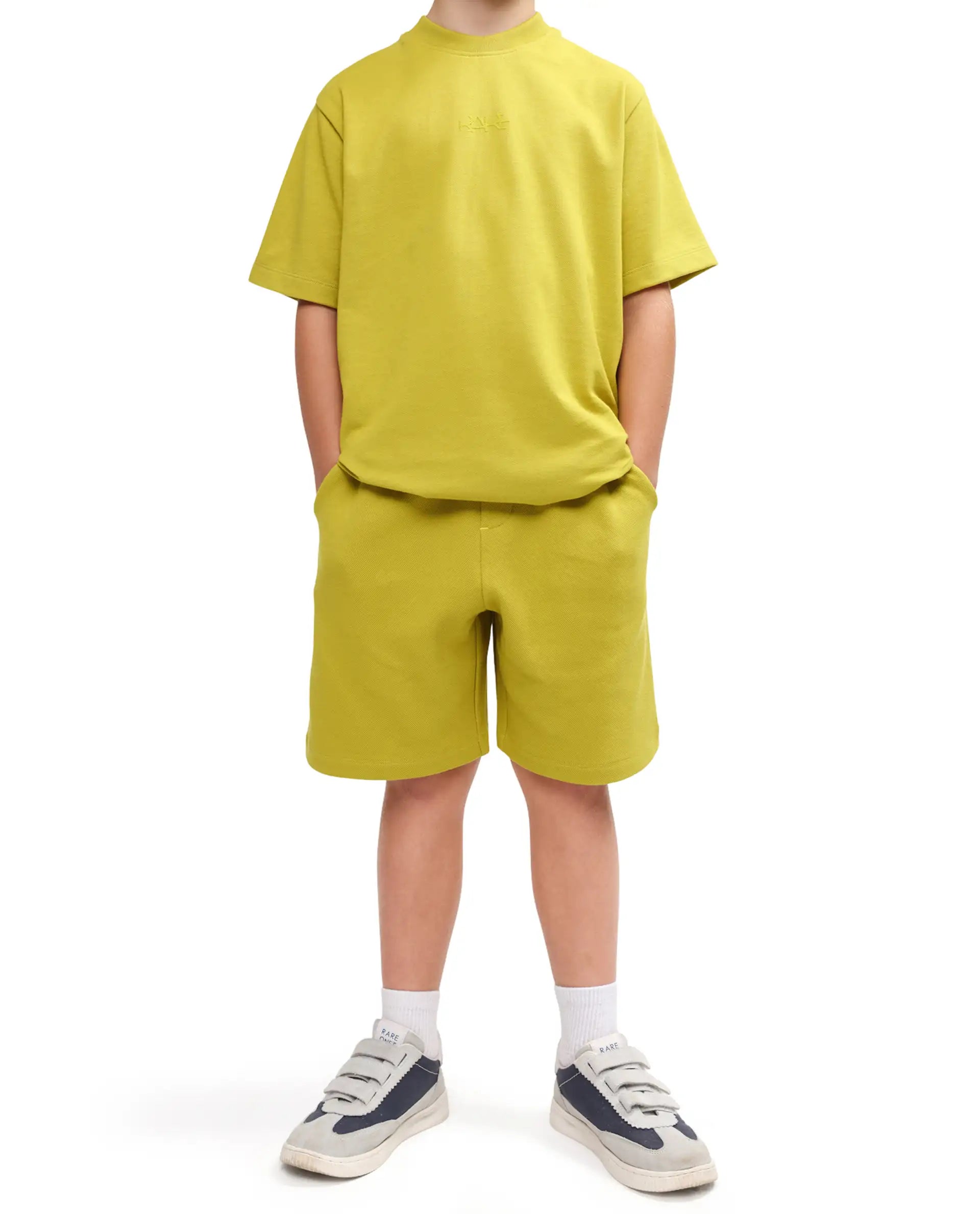 Rare Ones Kids Heros-B Fluorescent Yellow Polyester Blend Fabric Button And Zipper Closure Hd Print Regular Fit Shorts