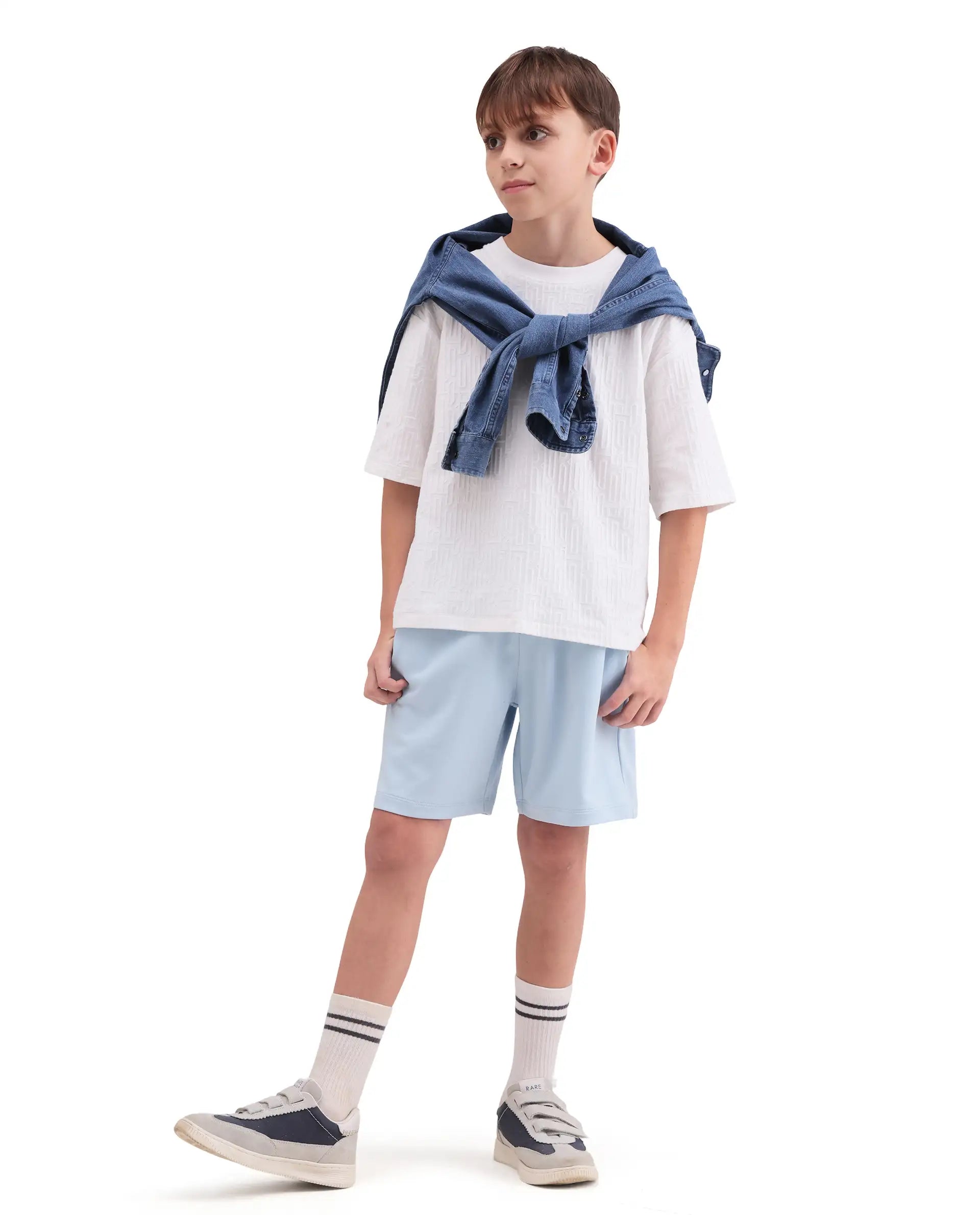 Rare Ones Kids Jonty-B Pastel Blue Cotton Blend Fabric Drawstring Closure Regular Fit Shorts