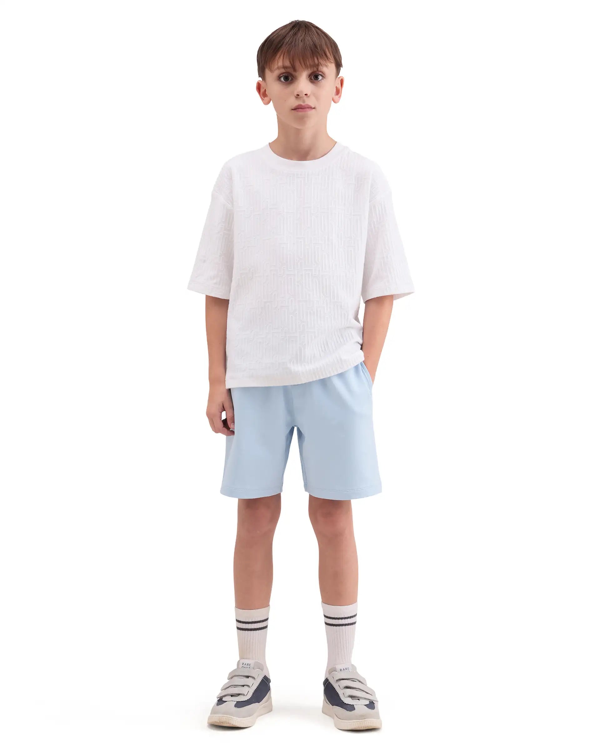 Rare Ones Kids Jonty-B Pastel Blue Cotton Blend Fabric Drawstring Closure Regular Fit Shorts