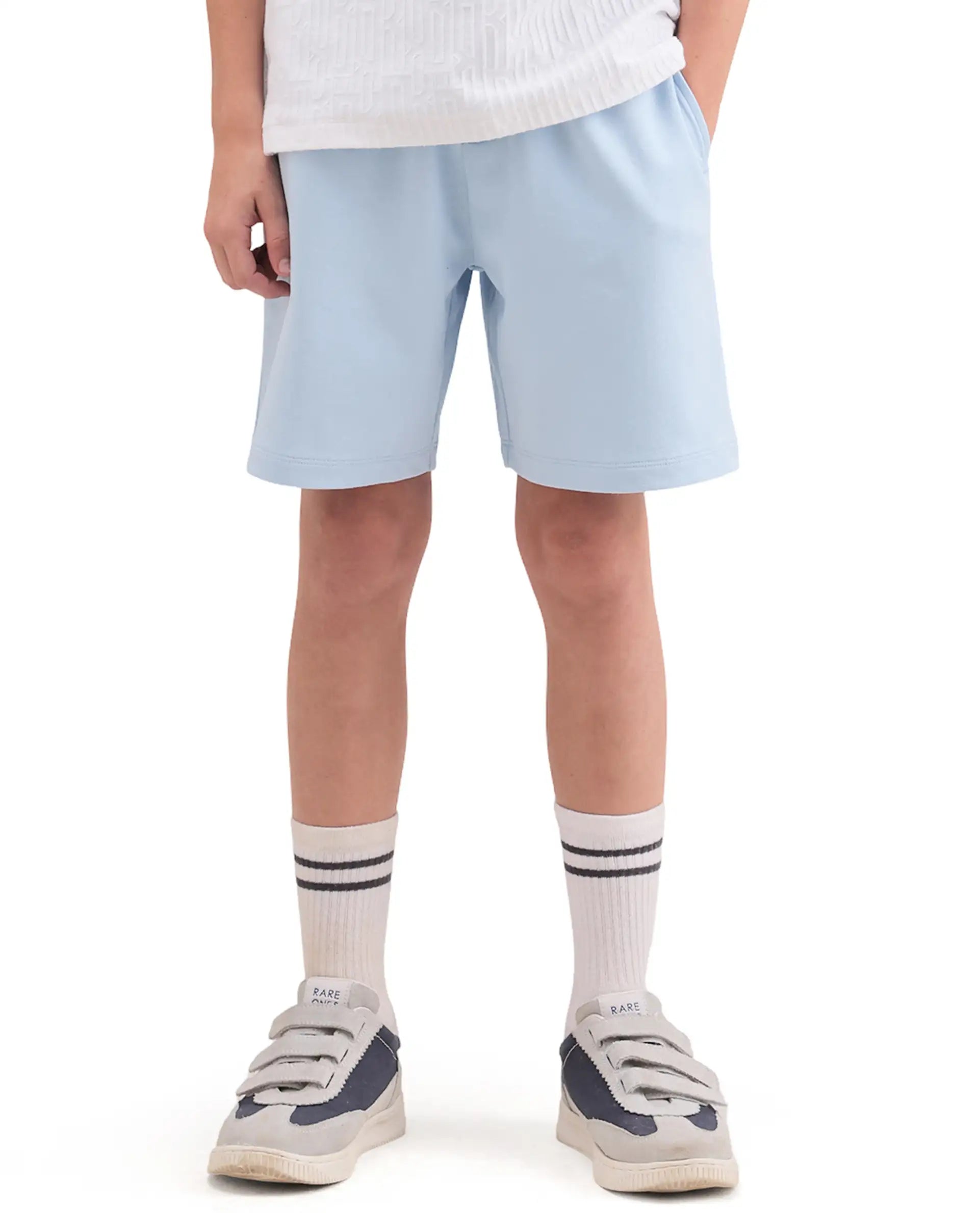Rare Ones Kids Jonty-B Pastel Blue Cotton Blend Fabric Drawstring Closure Regular Fit Shorts