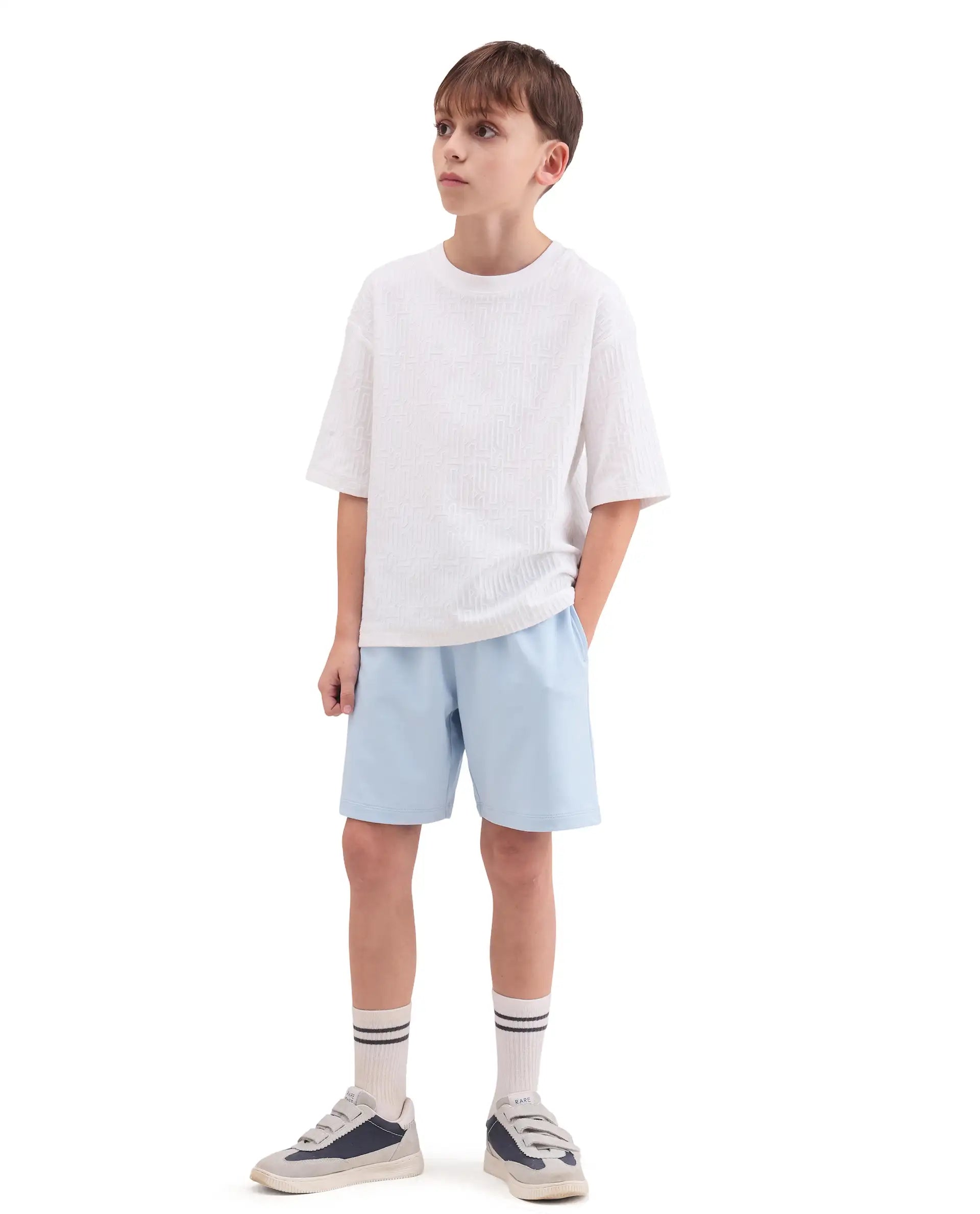 Rare Ones Kids Jonty-B Pastel Blue Cotton Blend Fabric Drawstring Closure Regular Fit Shorts
