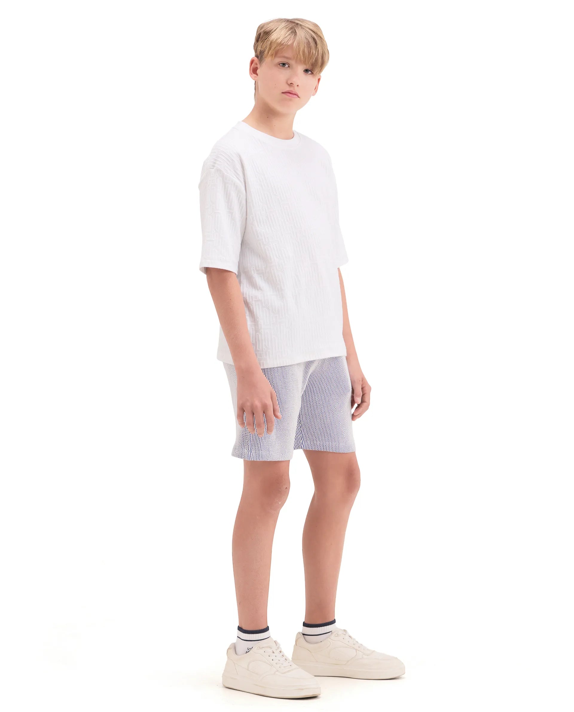 Rare Ones Kids John26-B Light Blue Cotton Blend Fabric Drawstring Closure Regular Fit Shorts