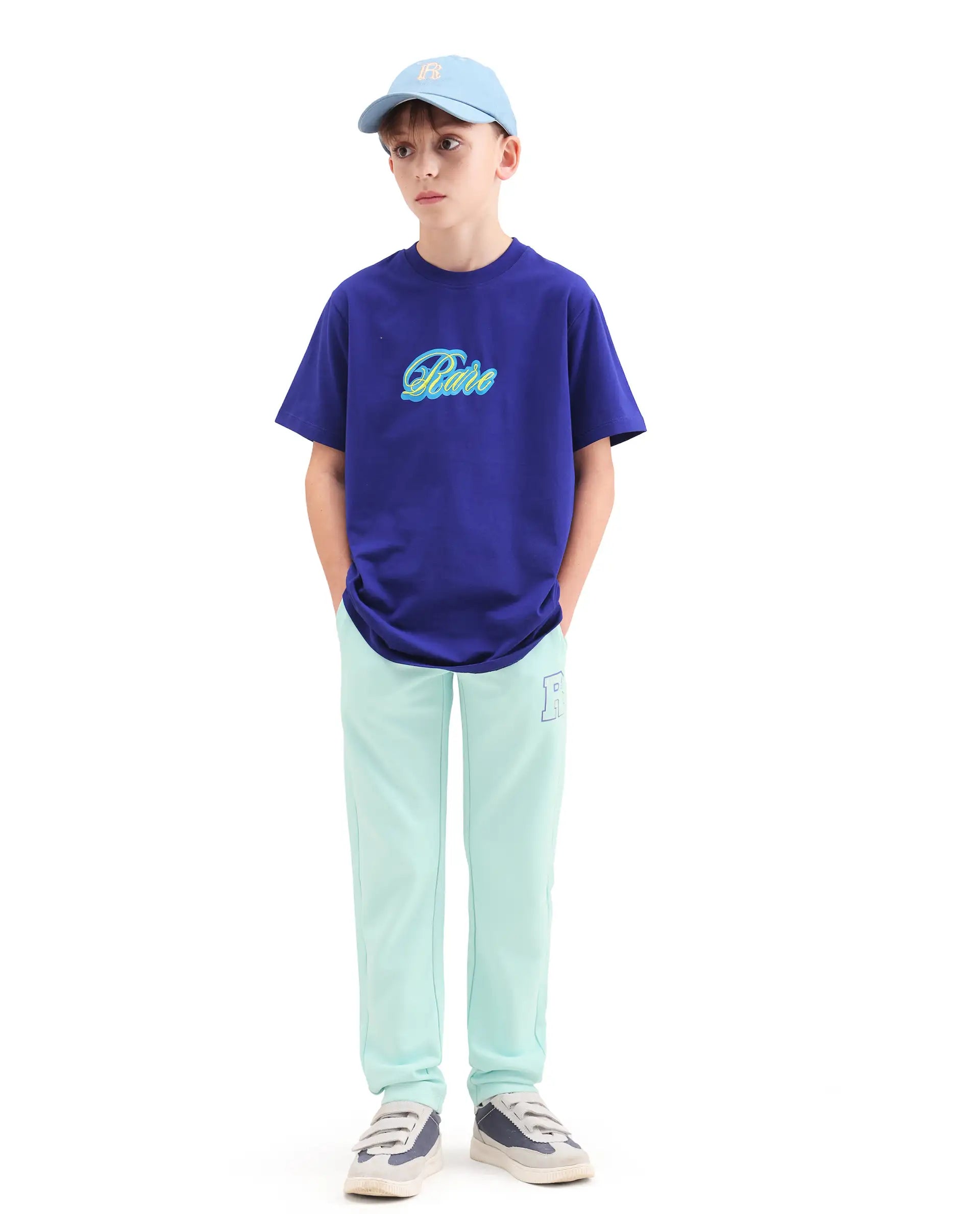 Rare Ones Kids Huzz Light Green Cotton Blend Fabric Drawstring Closure Hd Print Straight Fit Track Pant