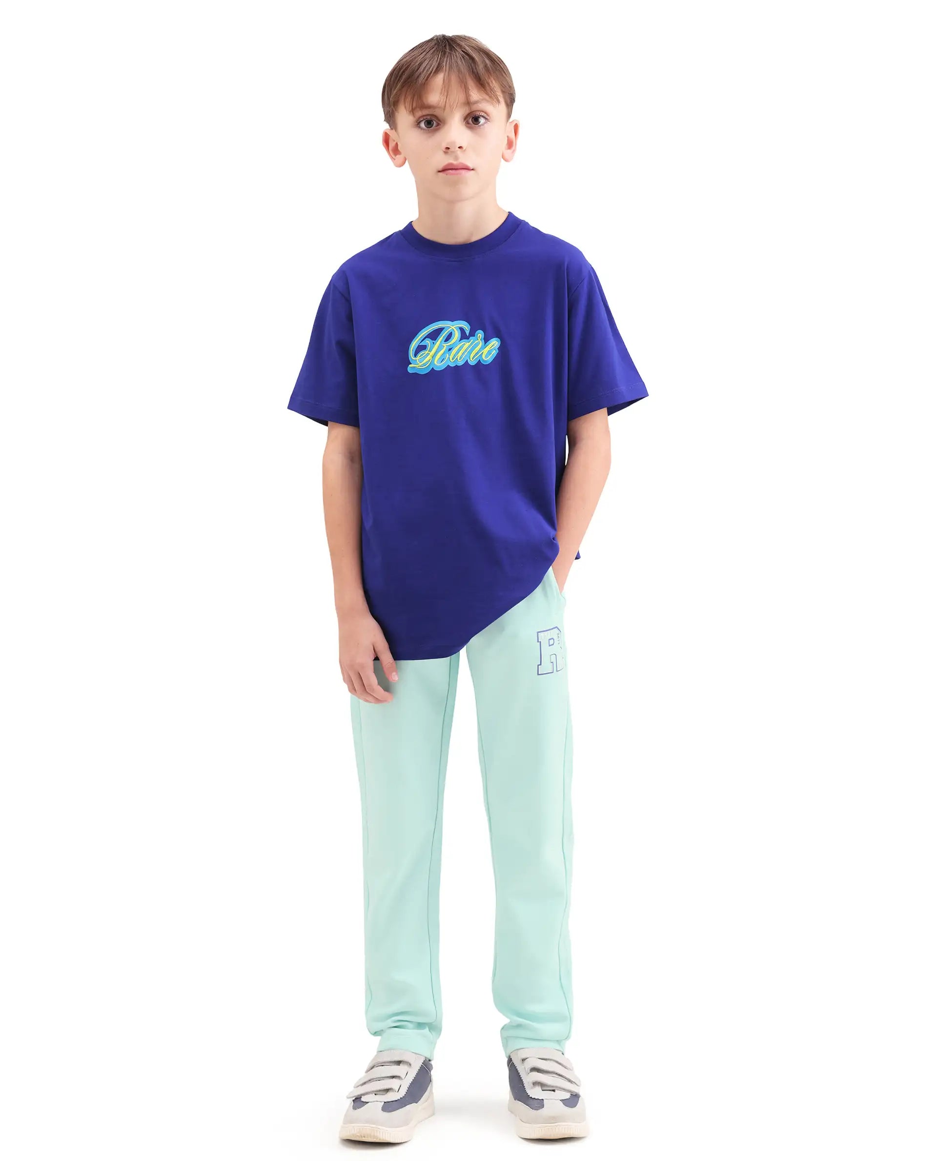 Rare Ones Kids Huzz Light Green Cotton Blend Fabric Drawstring Closure Hd Print Straight Fit Track Pant
