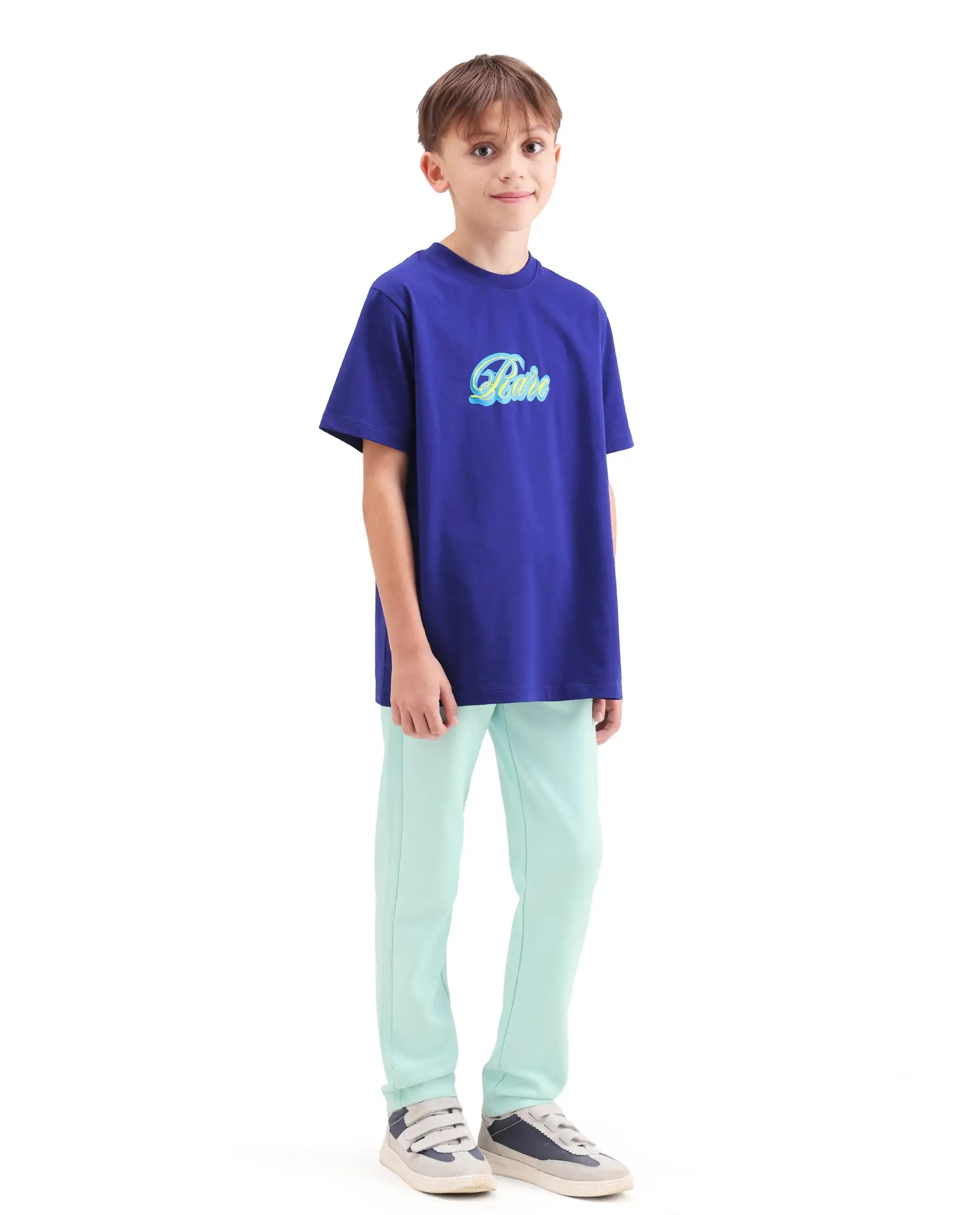 Rare Ones Kids Huzz Light Green Cotton Blend Fabric Drawstring Closure Hd Print Straight Fit Track Pant