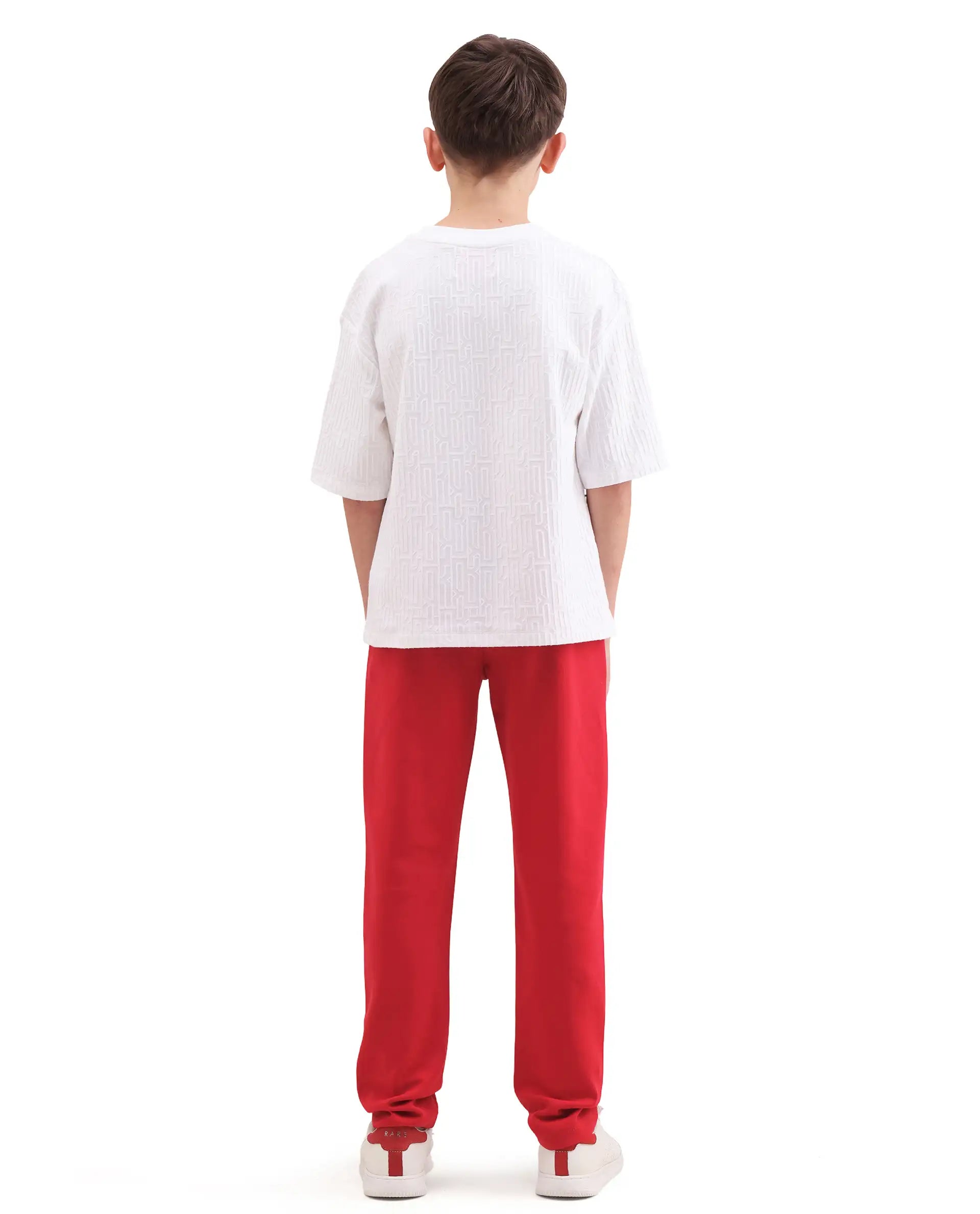 Rare Ones Kids Huzz Red Cotton Blend Fabric Drawstring Closure Hd Print Straight Fit Track Pant
