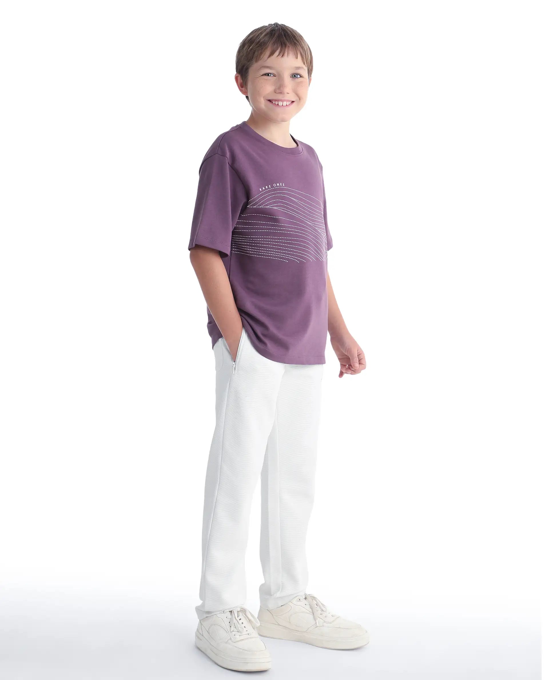 Rare Ones Kids Ned Off White Cotton Blend Fabric Drawstring Closure Hd Print Straight Fit Track Pant